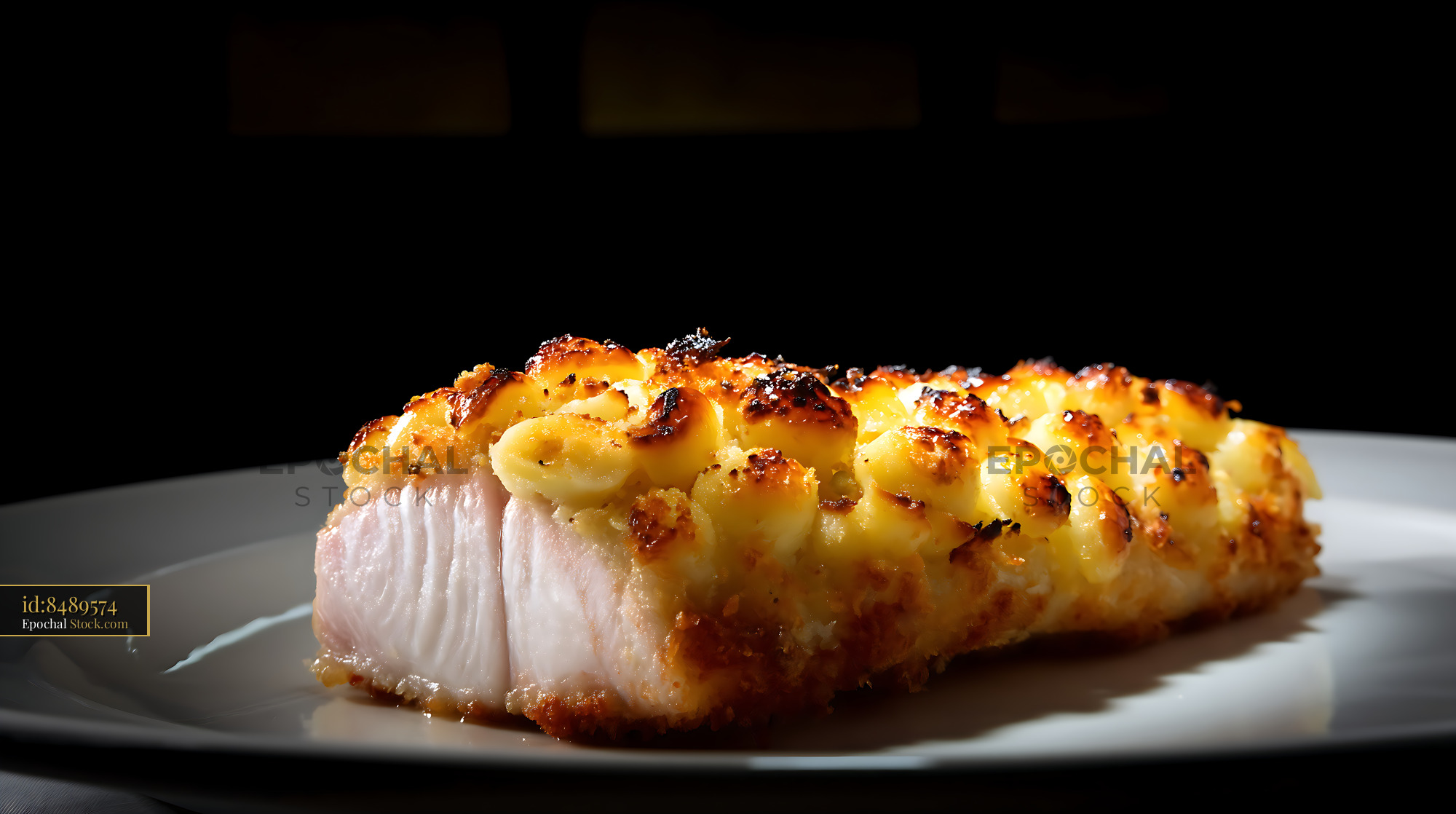 Pan-Seared Cod Fillet Topped with Mashed Potatoes - stock photo