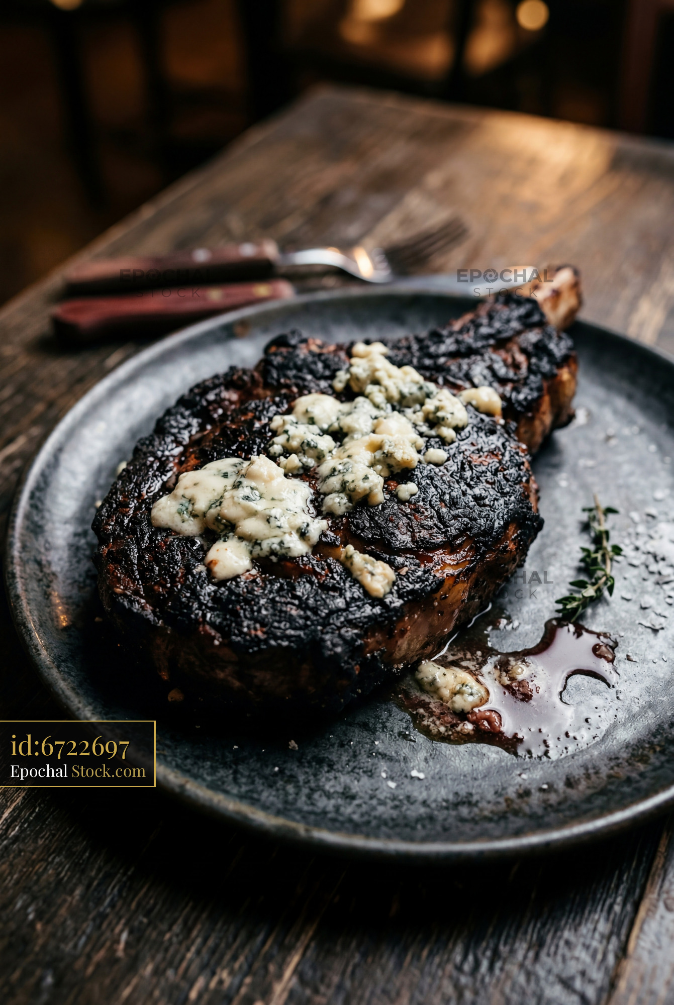 Seared Steak with Gorgonzola Crumbles - stock photo