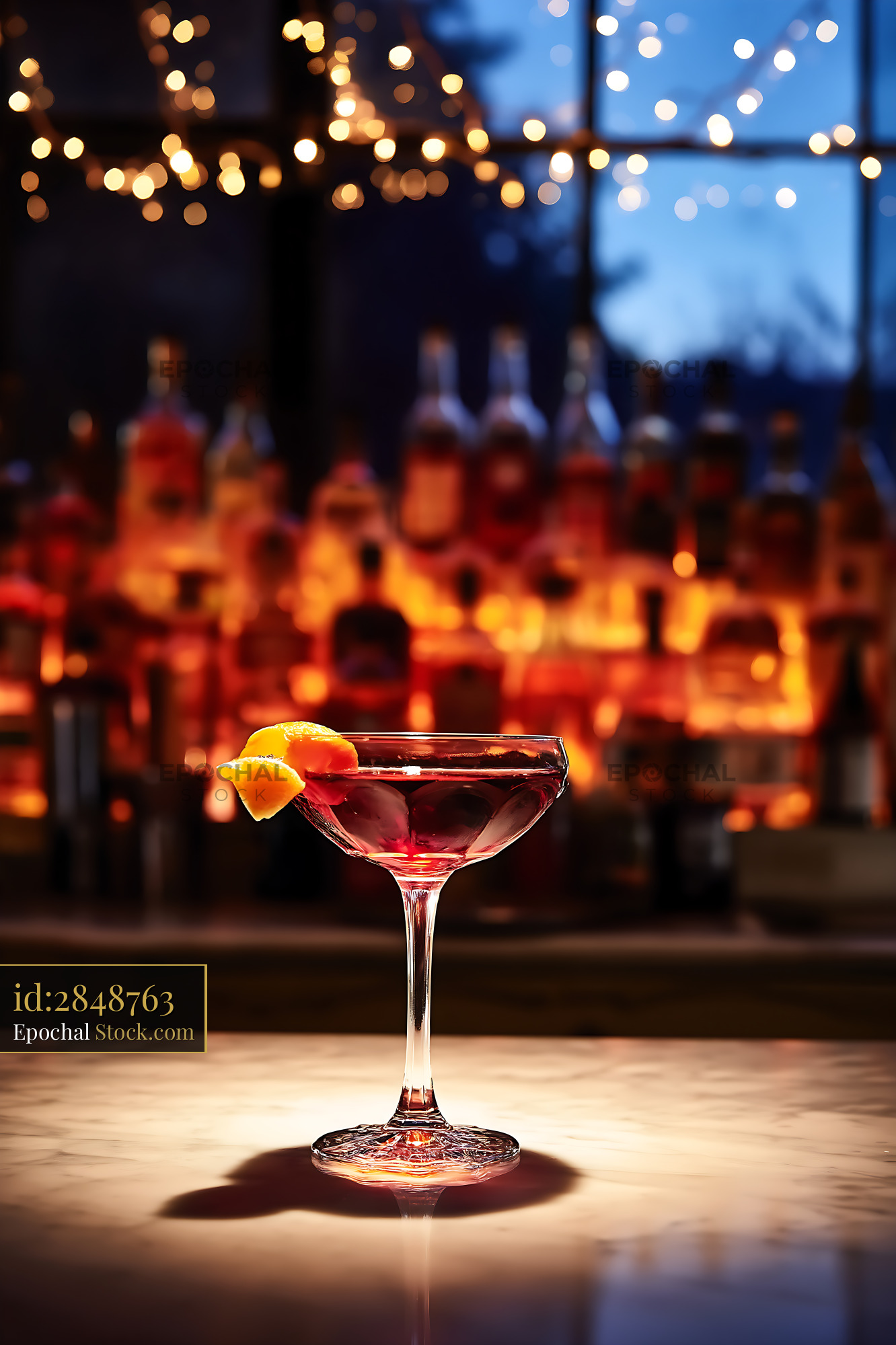 Bushwick Cocktail with Citrus at Evening Bar - stock photo