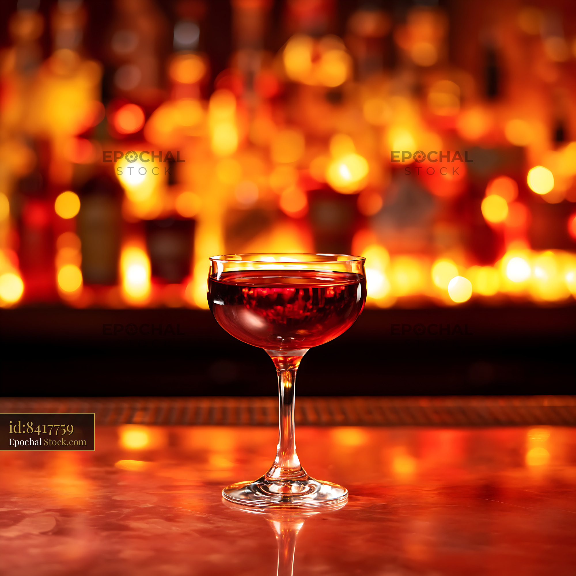 Bushwick Cocktail at Bar Counter with Warm Lights - stock photo