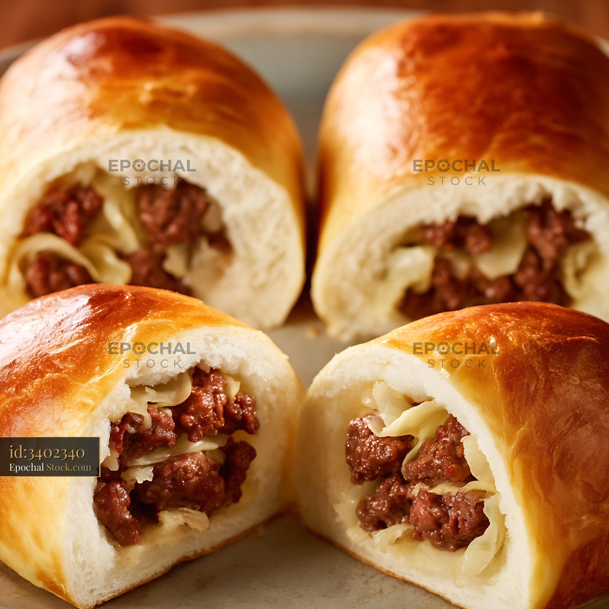 Beef Rolls with Cheese - Golden Baked - stock photo