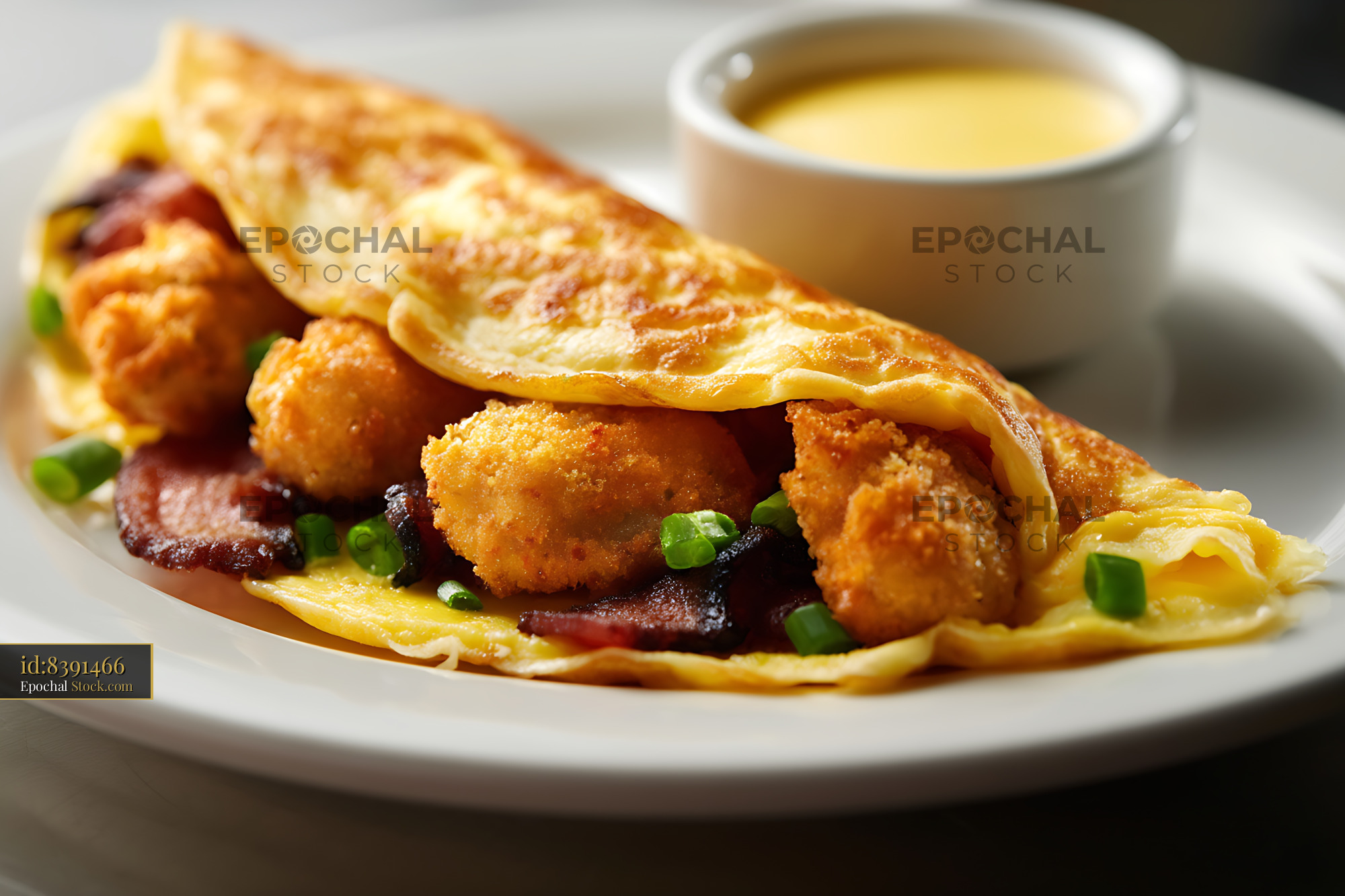 Gourmet Shrimp Crepe with Hollandaise Sauce - stock photo