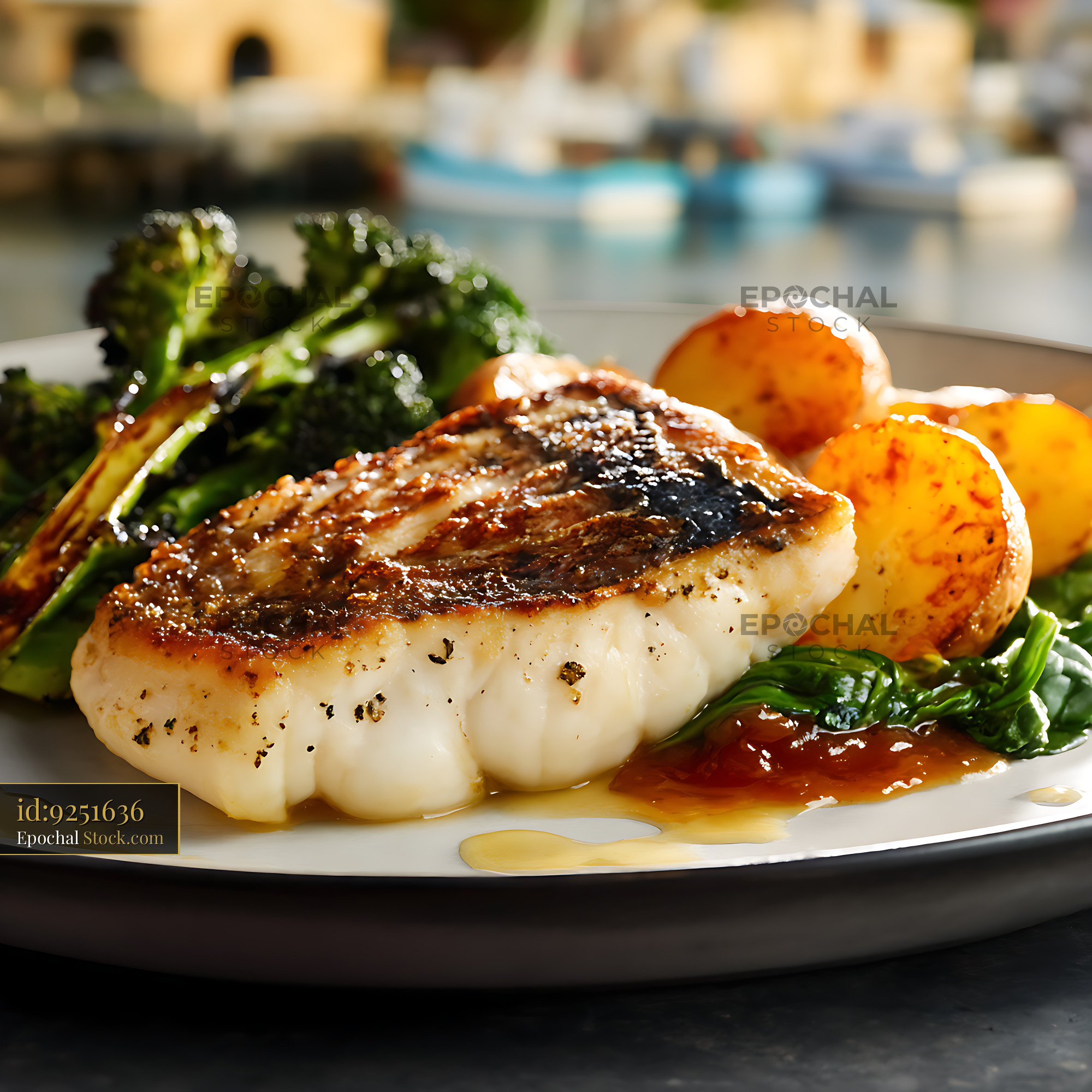 Murray Cod Fillet with Roasted Potatoes - stock photo