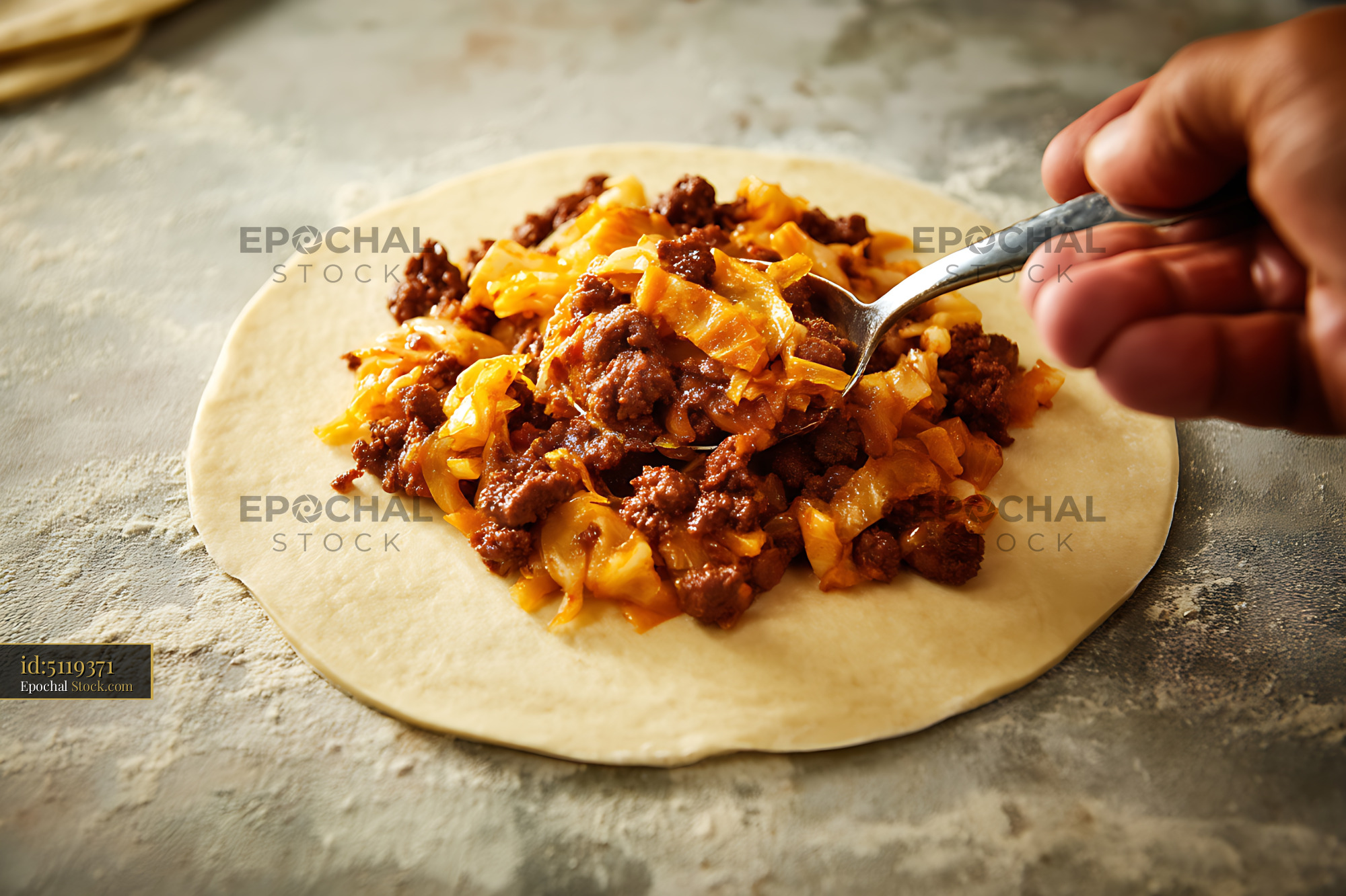 Preparing Ground Beef Tacos with Roasted Vegetables - stock photo