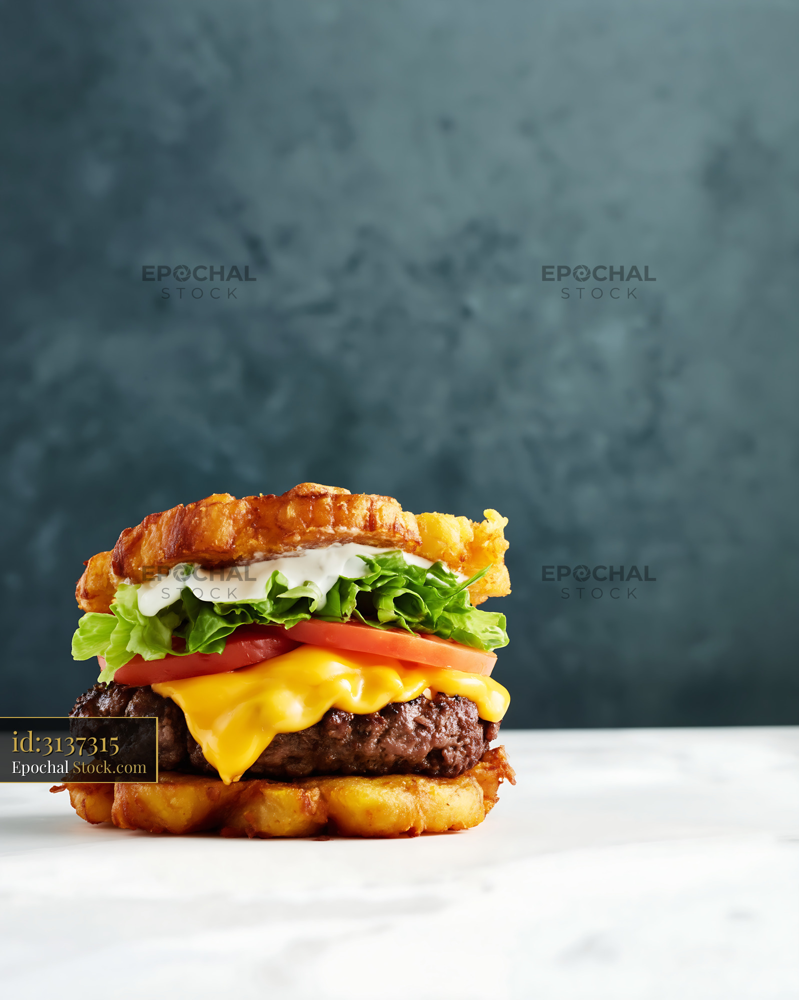 Gourmet Bacon Cheeseburger on Hash Brown Base - stock photo