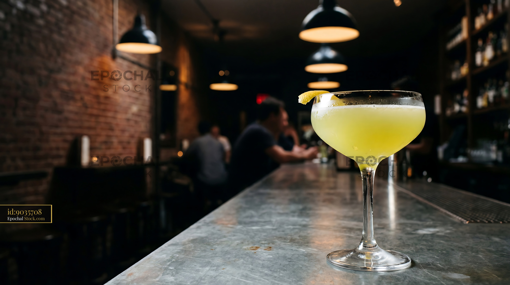 Final Ward Cocktail with Lime Twist at Bar - stock photo