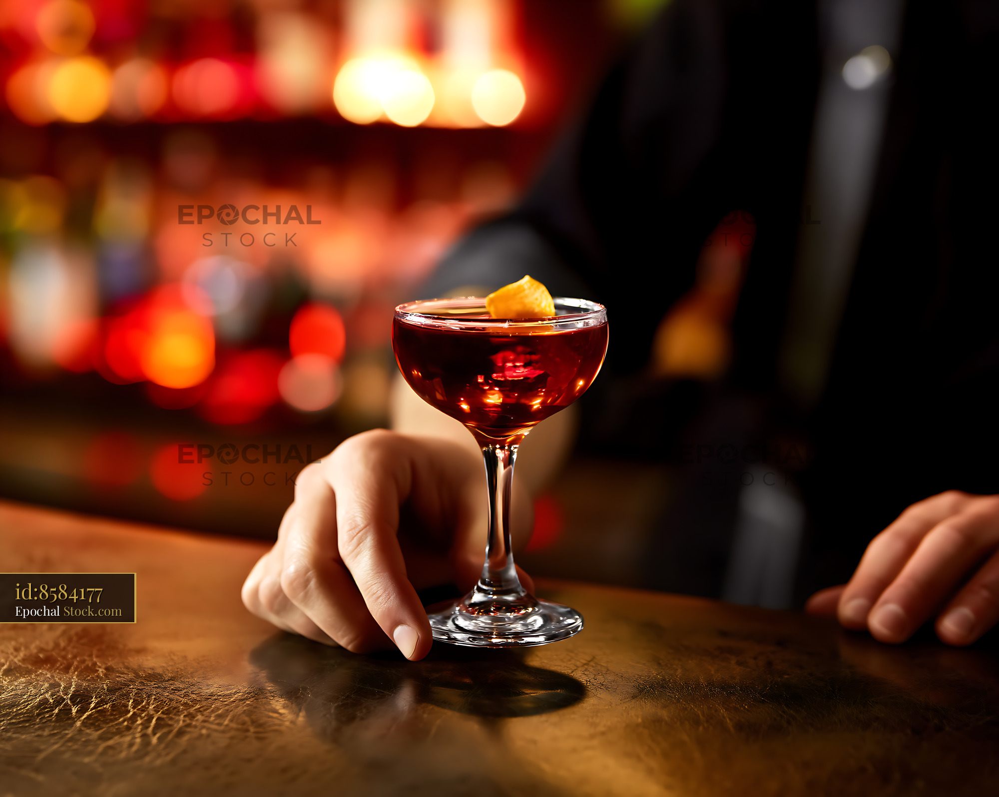 Bushwick Cocktail with Citrus Twist at Bar - stock photo