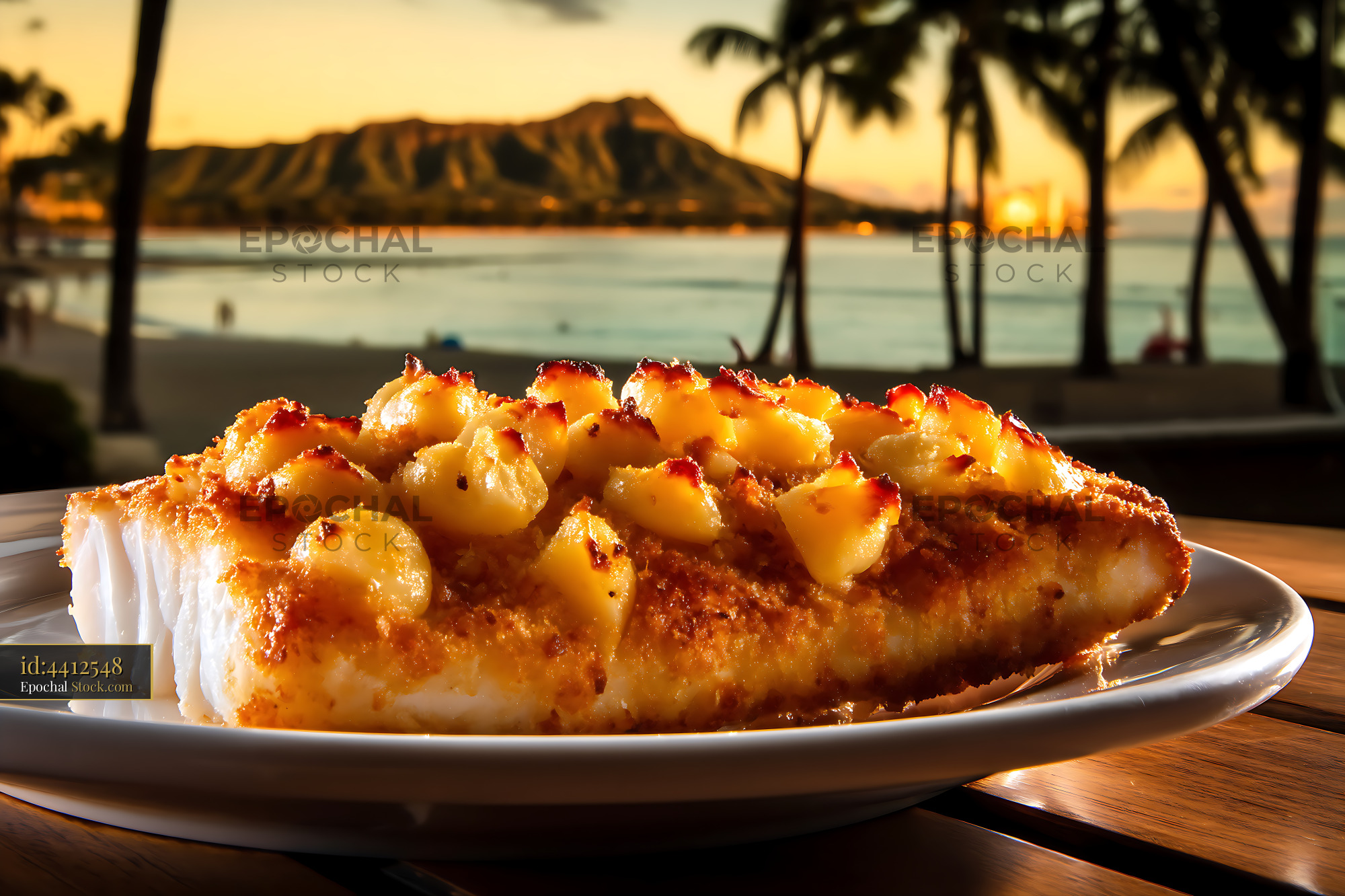 Grilled Fish with Caramelized Pineapple, Waikiki - stock photo