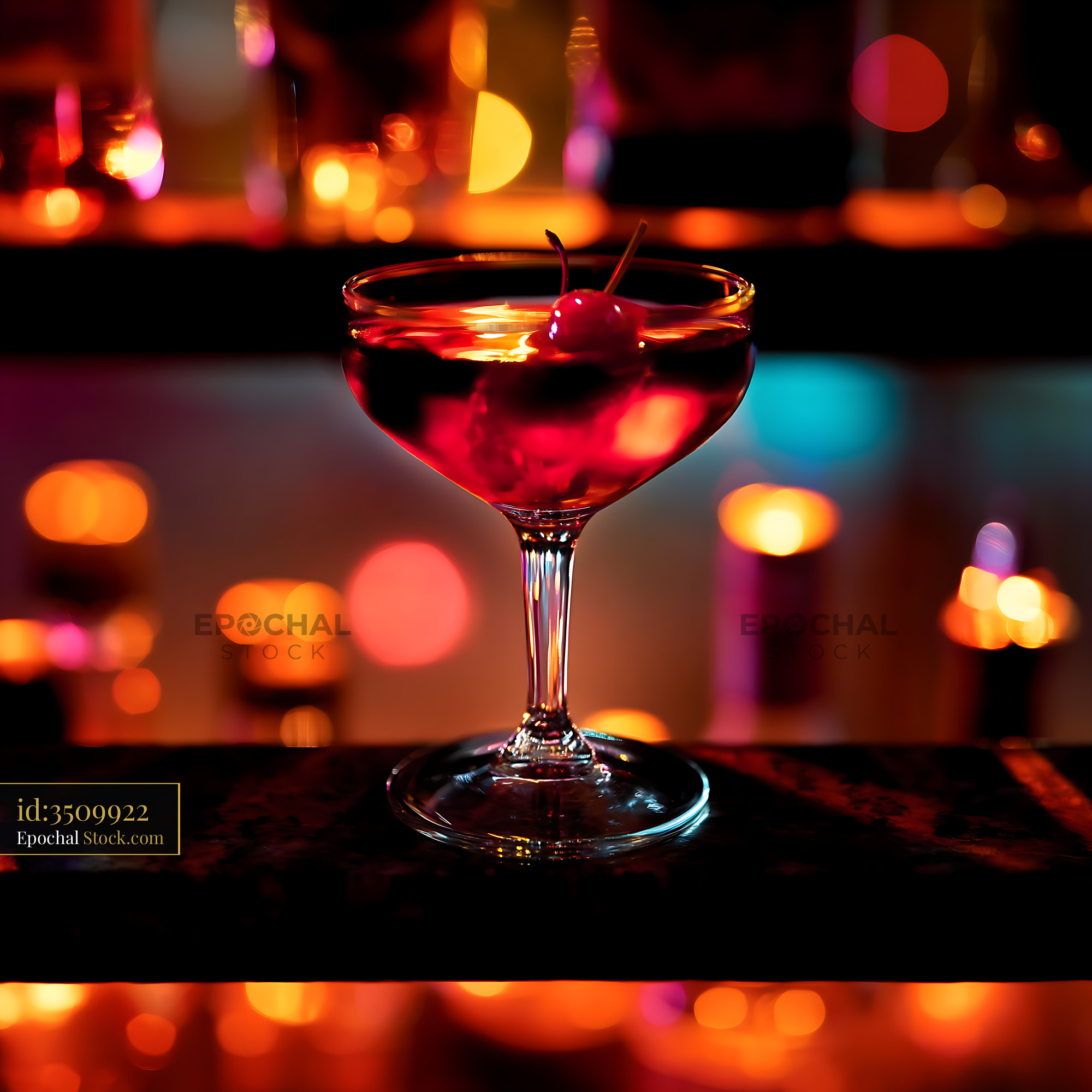 Red Bushwick Cocktail with Cherry Garnish - stock photo