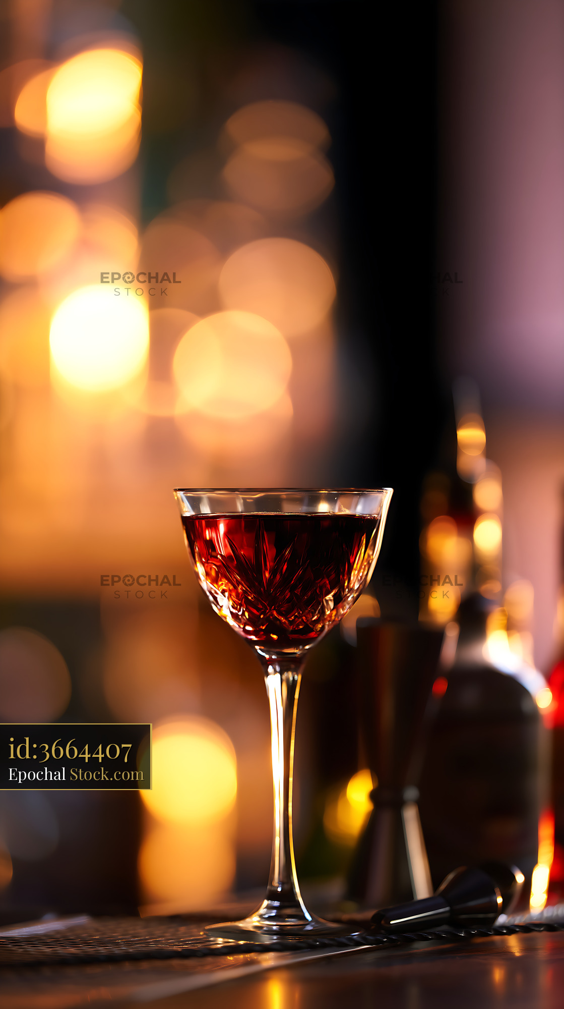 Bushwick Cocktail in Crystal Glass with Bar Lights - stock photo