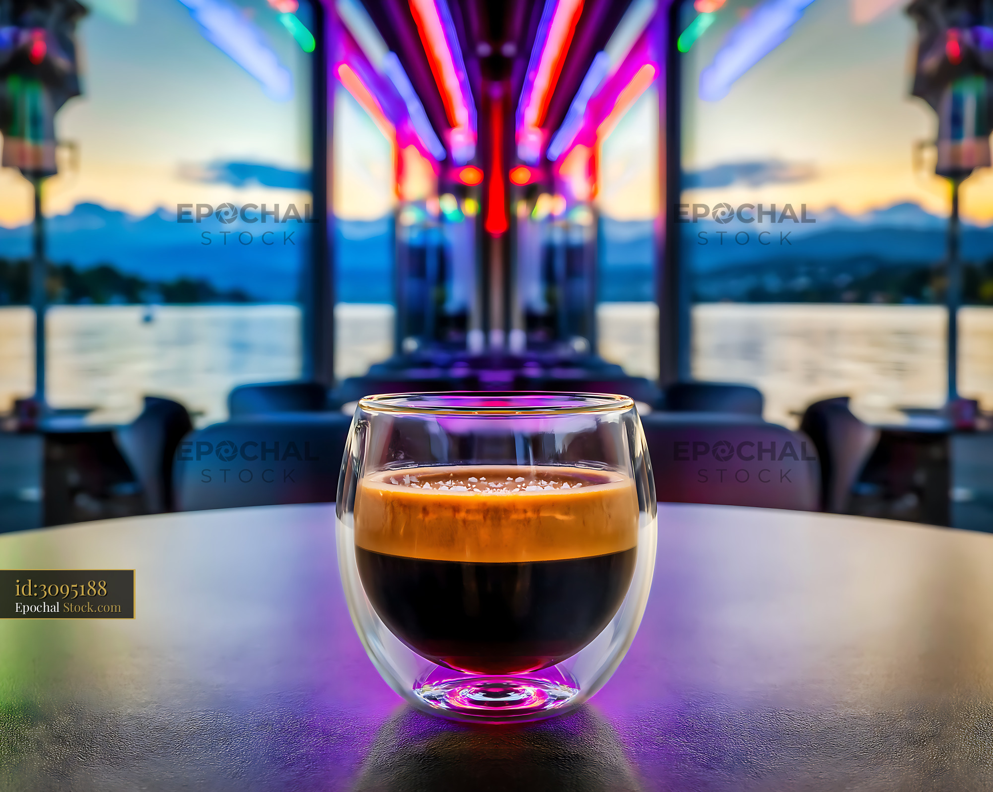 Nitro Caramel Coffee with Vibrant Neon - stock photo