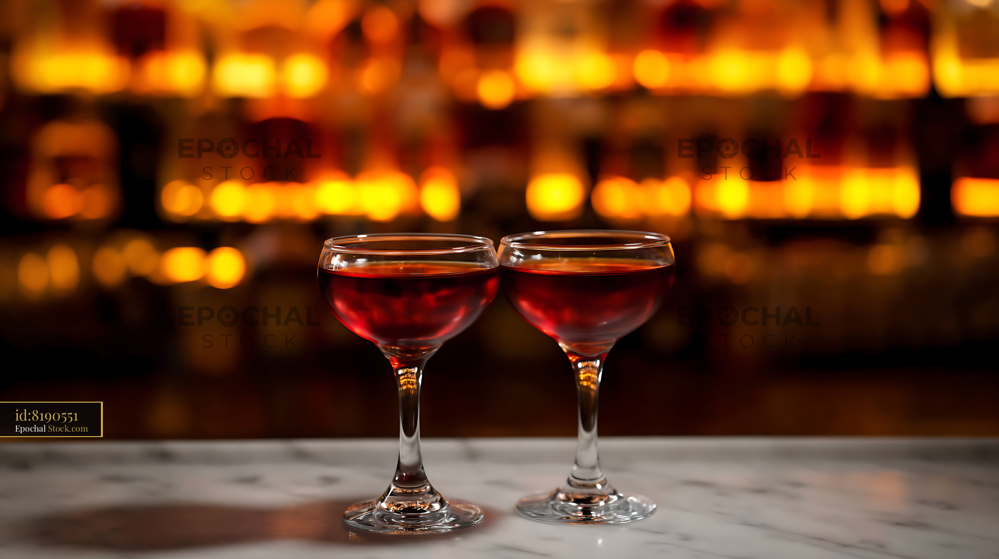 Bushwick Cocktails Coupe Glasses Bar Lights - stock photo