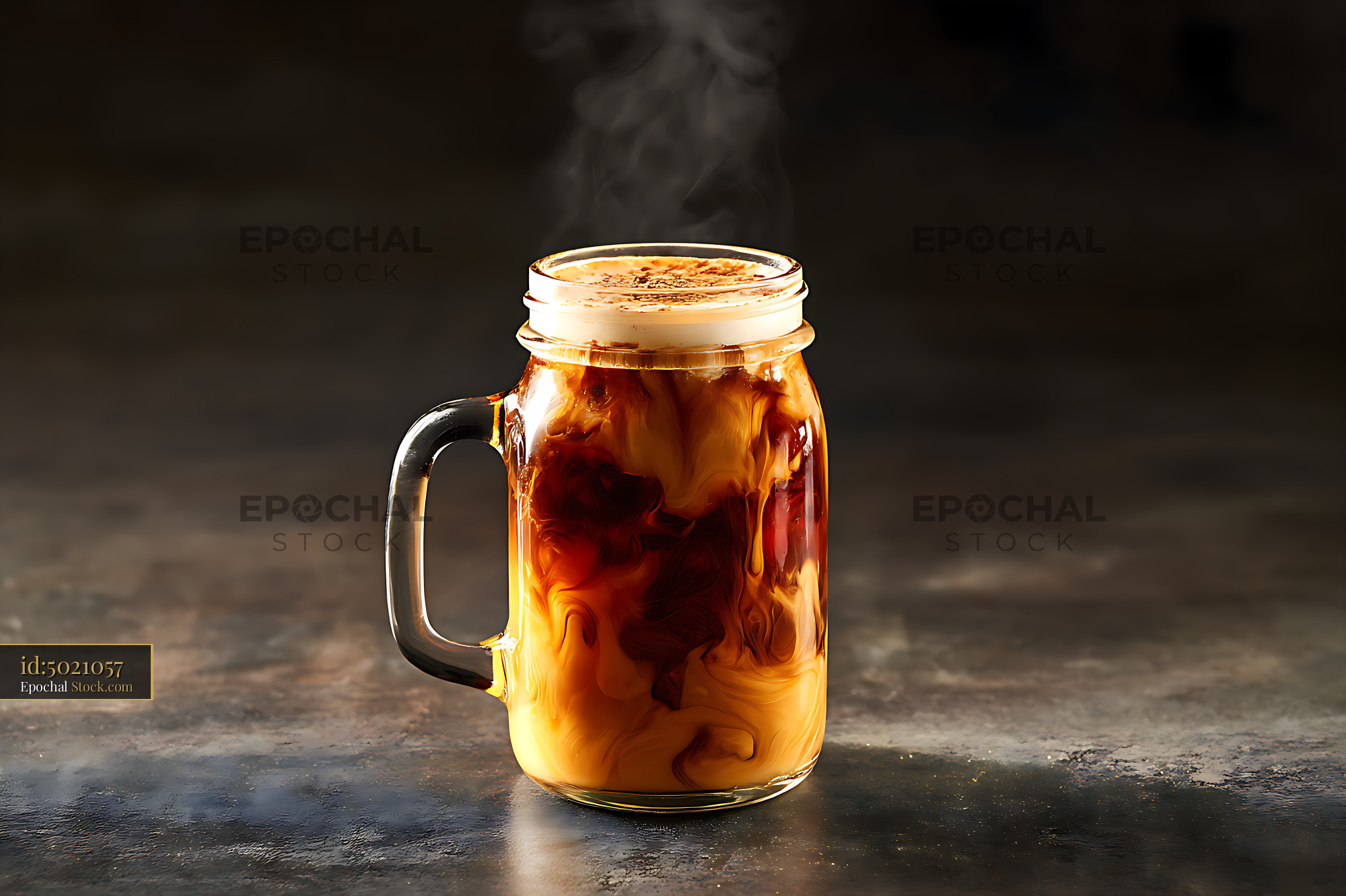 Iced Coffee in Glass Mason Jar Mug - stock photo