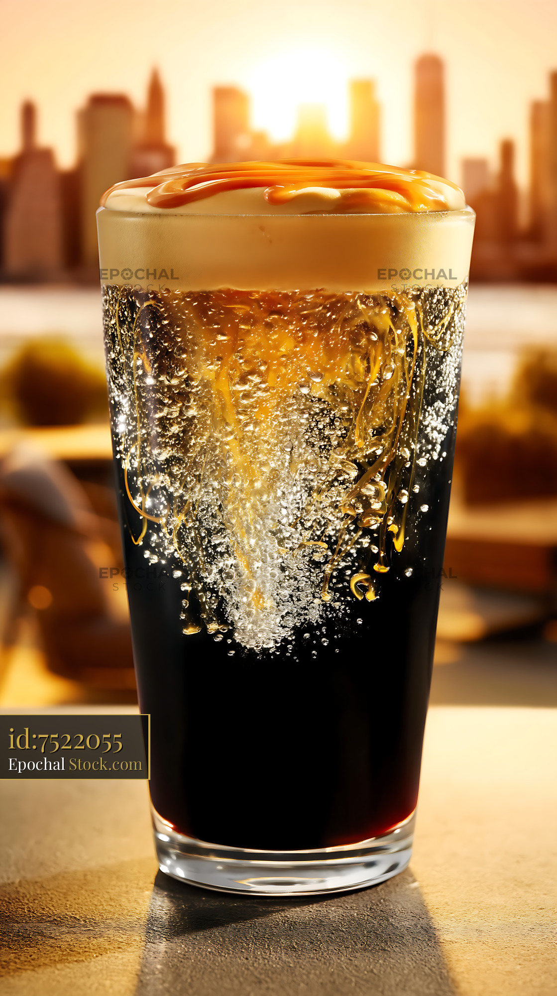 Nitro Caramel Coffee Drink at Sunset - stock photo