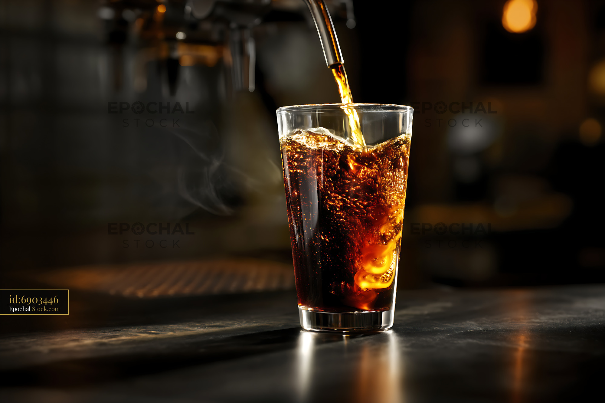 Cola Beverage Pouring Into Glass With Ice - stock photo