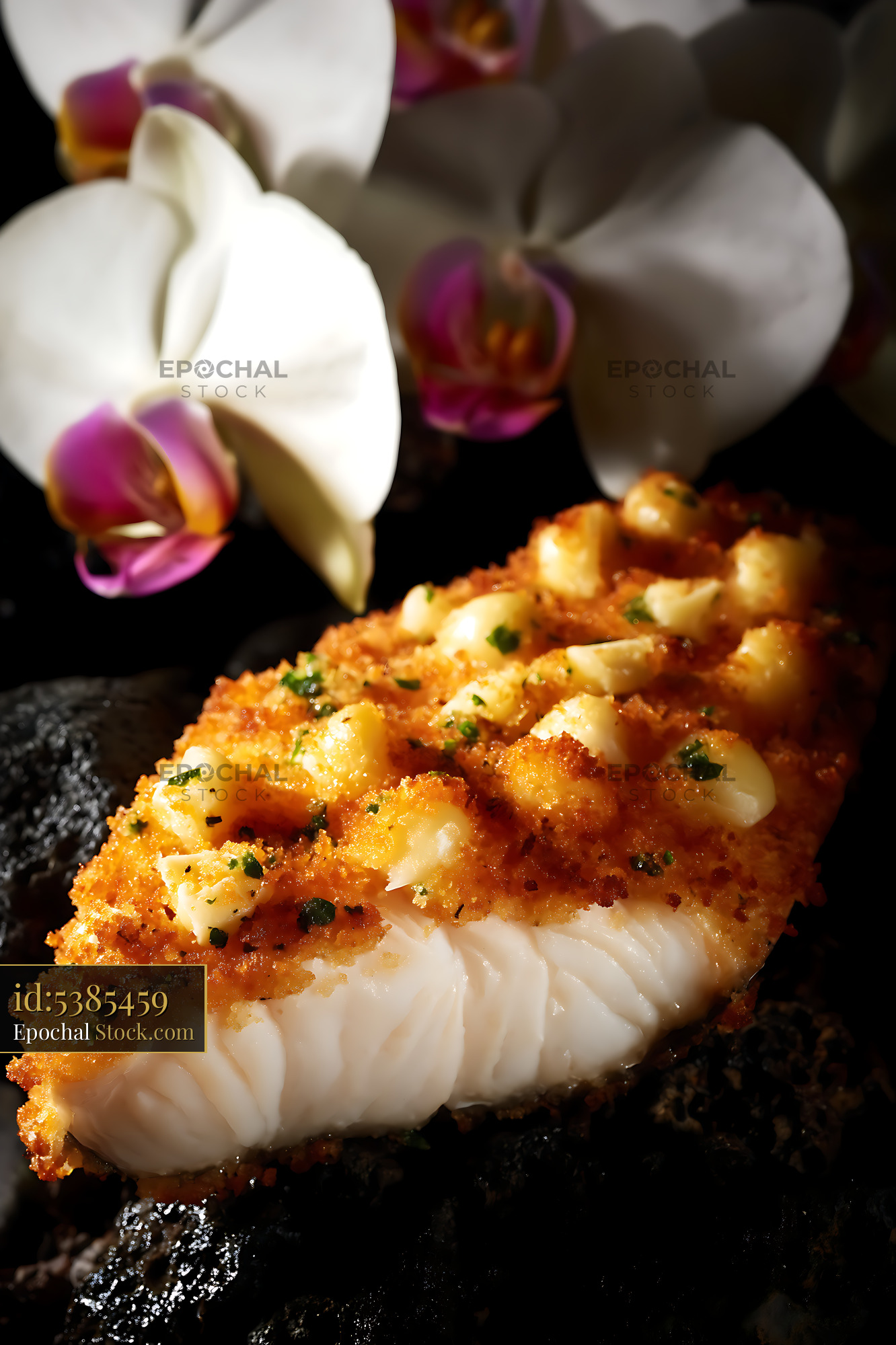 Pan-Seared White Fish with Herb Crust - stock photo