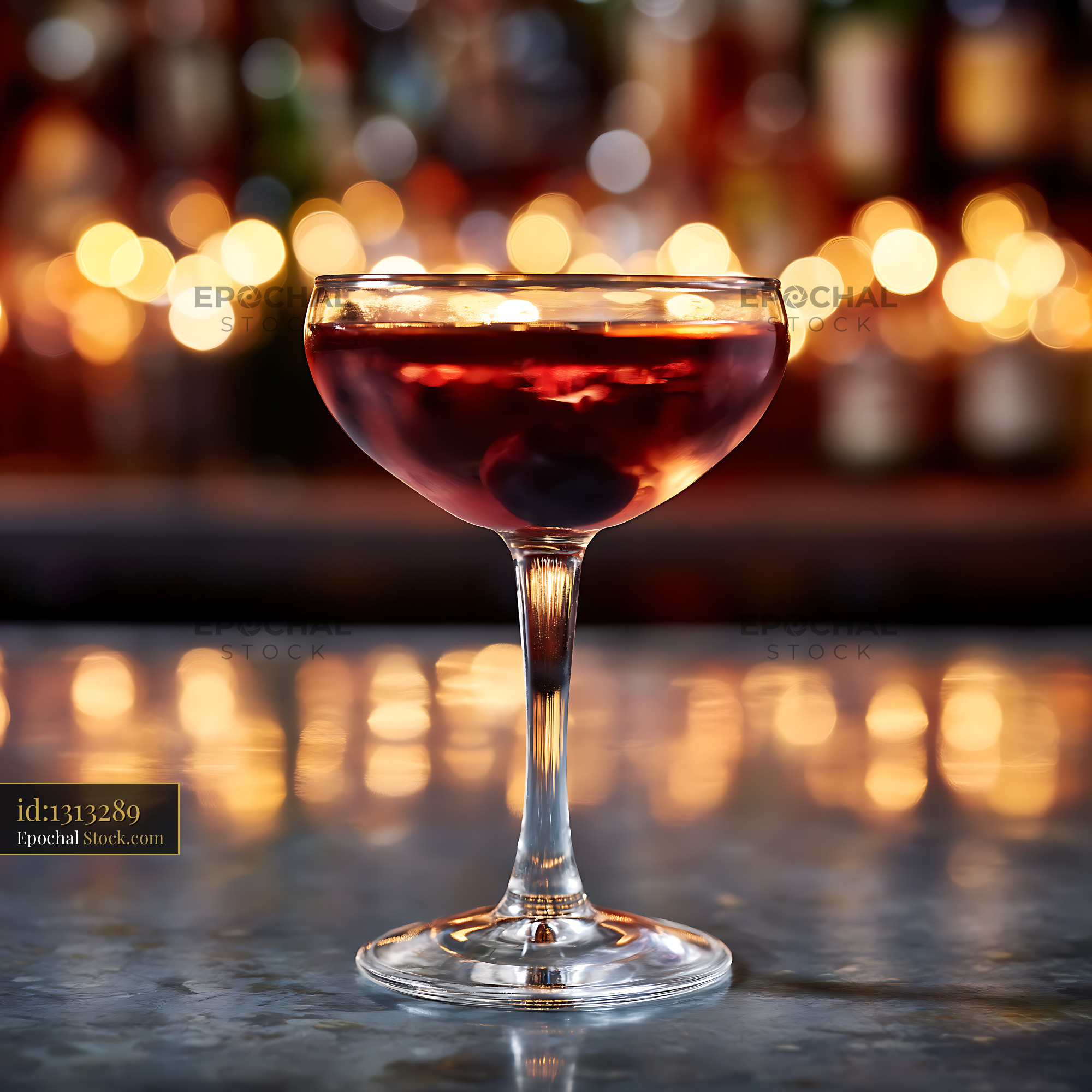 Bushwick Cocktail in Coupe Glass, Warm Bar Lighting - stock photo