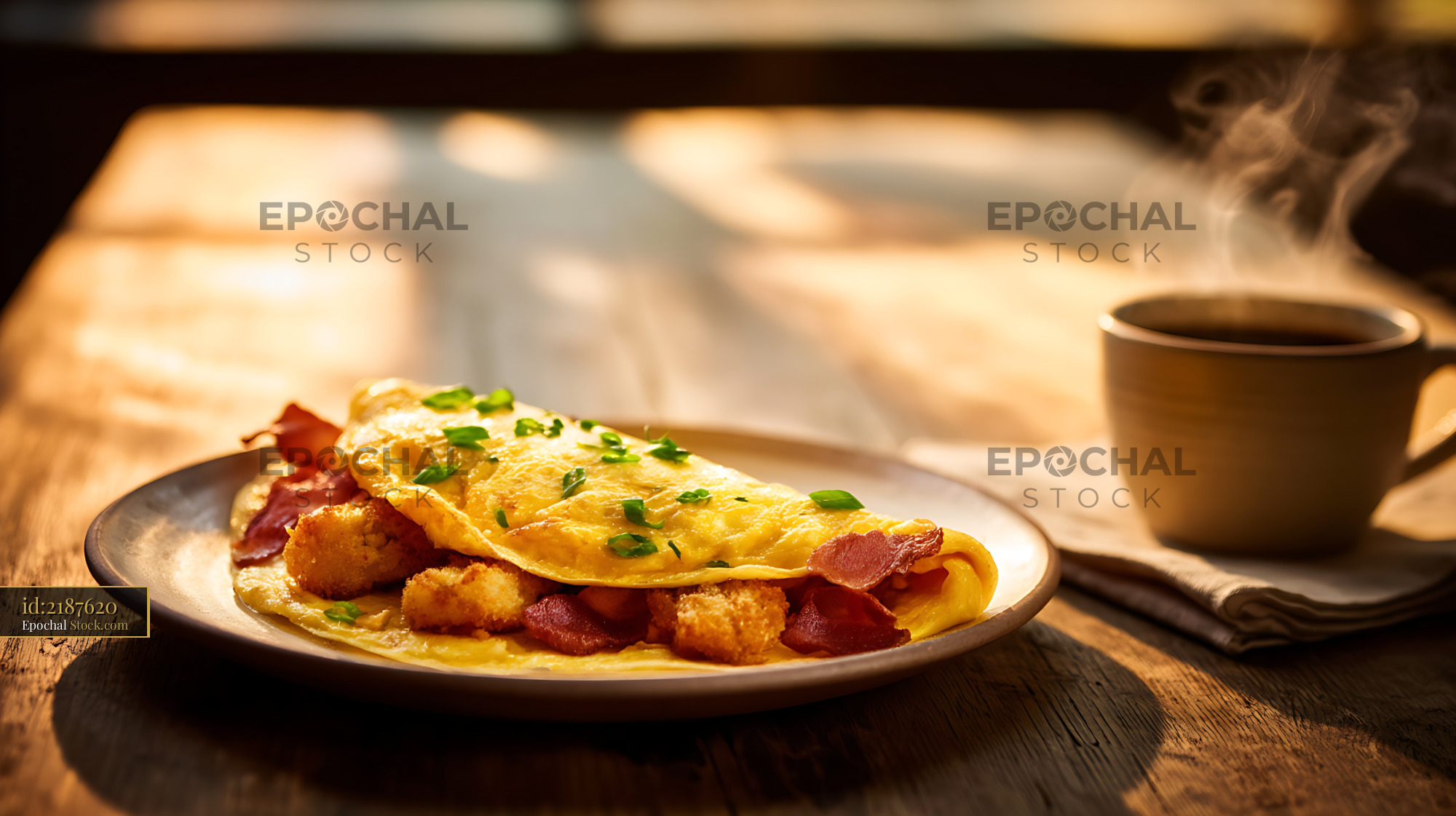 Bacon Breakfast Omelet with Hash Browns - stock photo