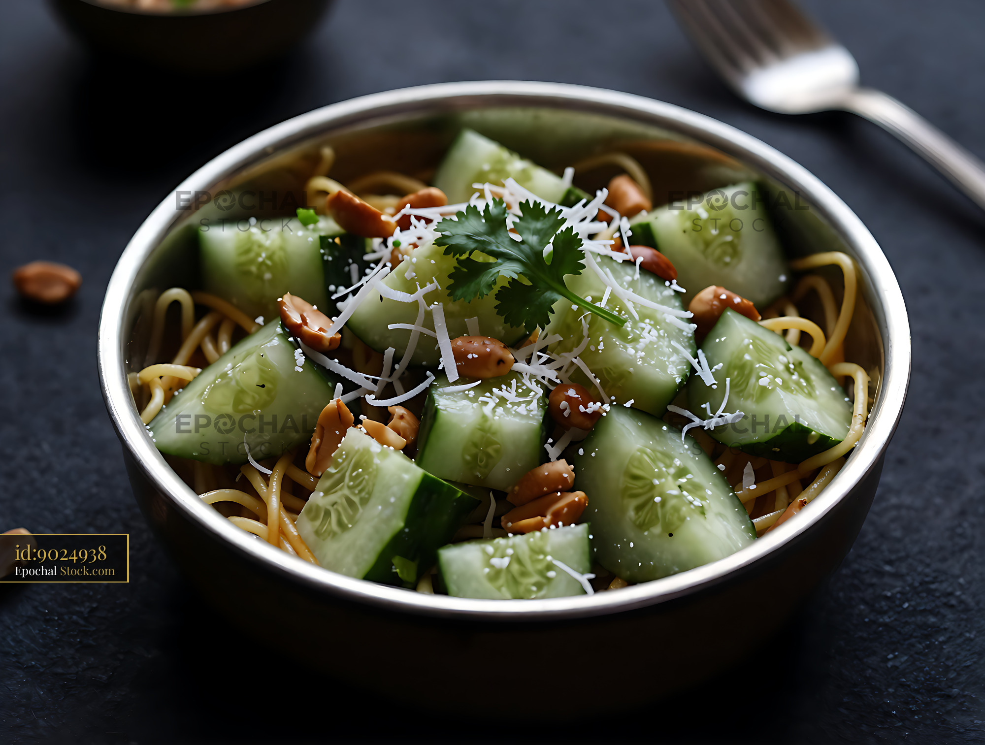Kakdi Koshimbir Noodle Bowl with Peanuts - stock photo