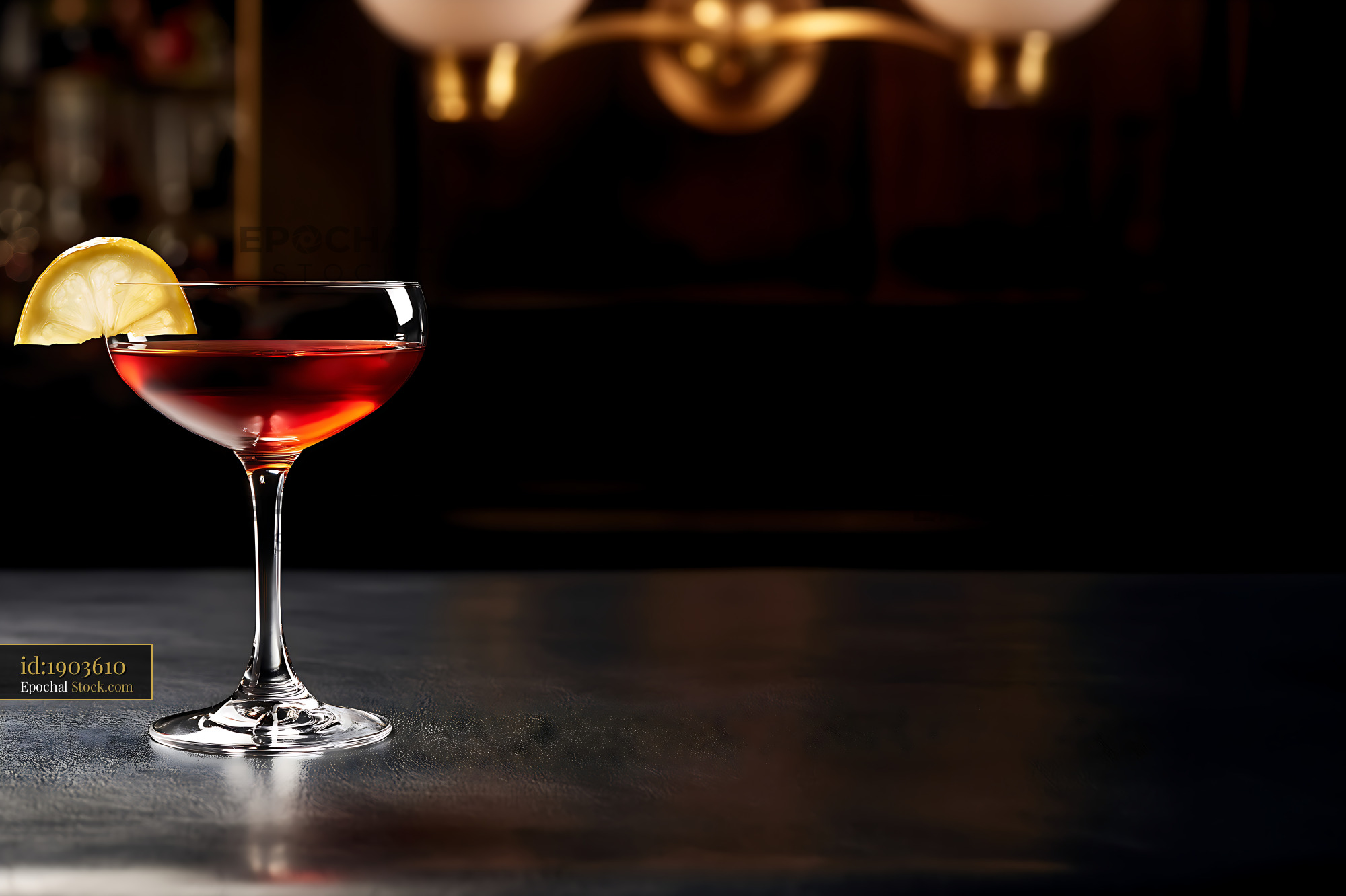 Saratoga Cocktail with Lemon Twist at Bar - stock photo