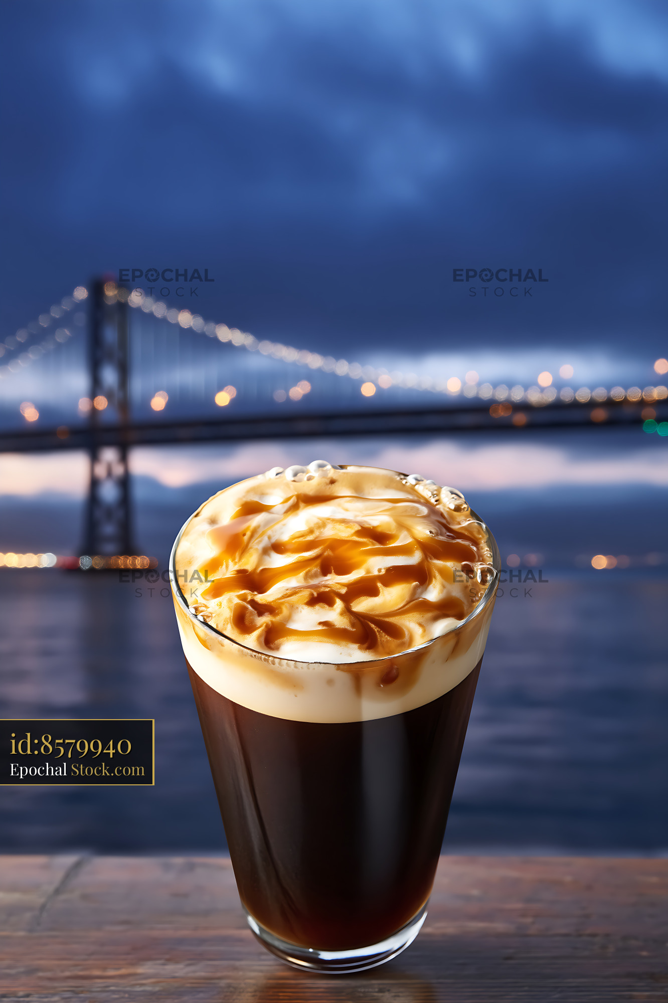Nitro Caramel Coffee Skyline at Twilight Hour - stock photo