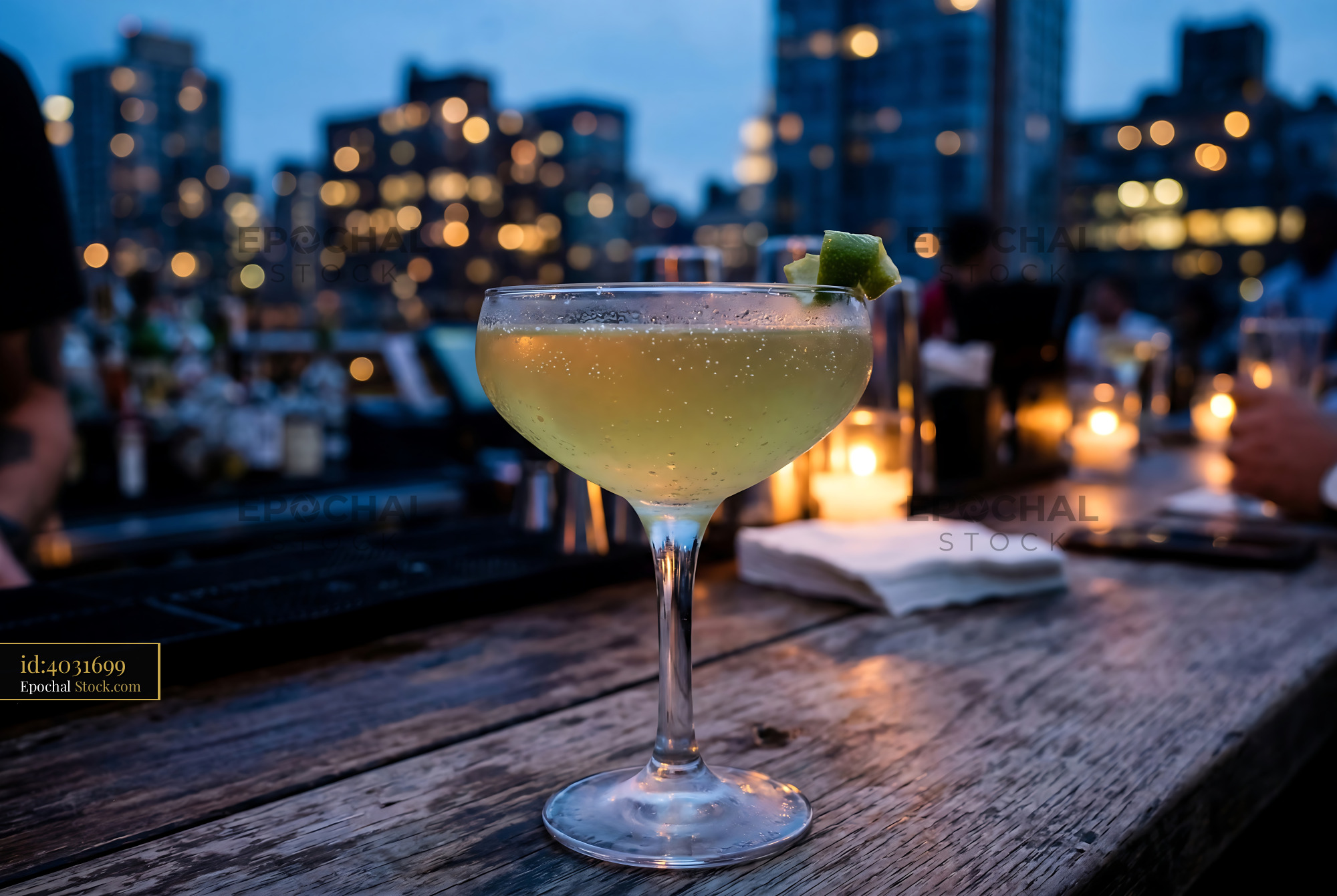 Final Ward Cocktail on Rooftop at Dusk - stock photo
