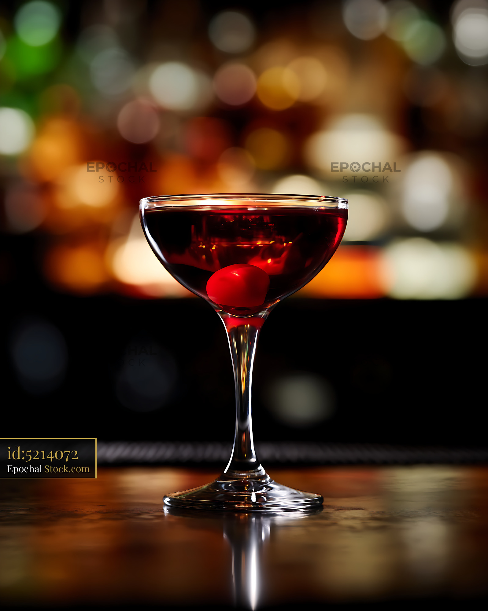 Bushwick Cocktail with Cherry Garnish at Bar - stock photo