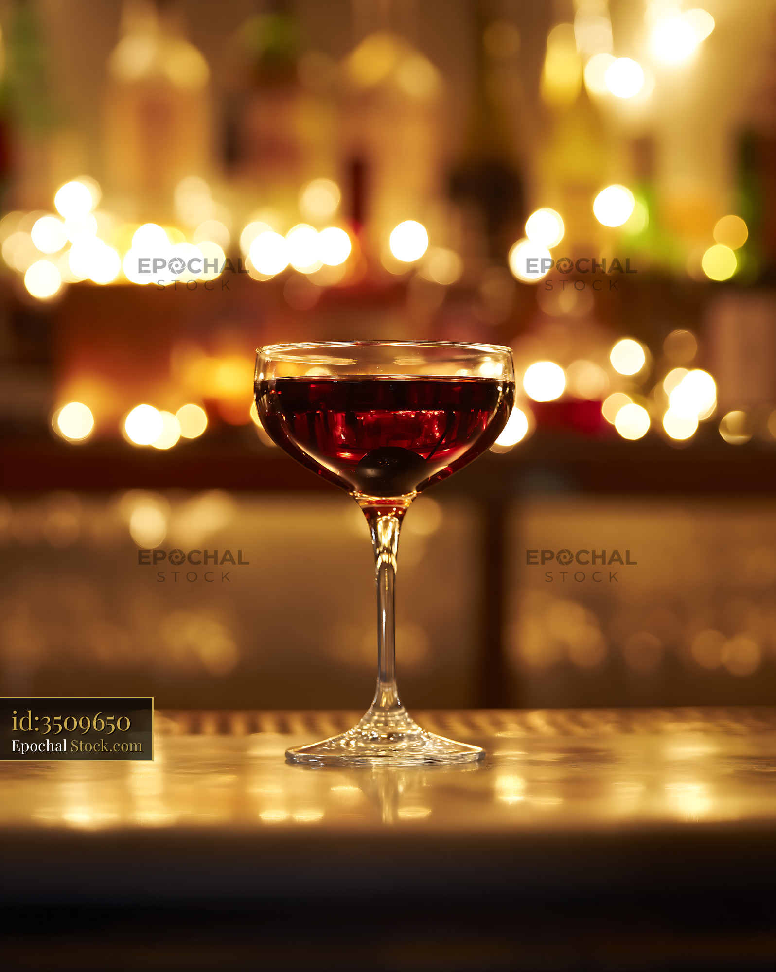 Bushwick Cocktail on Bar Counter with Bokeh - stock photo