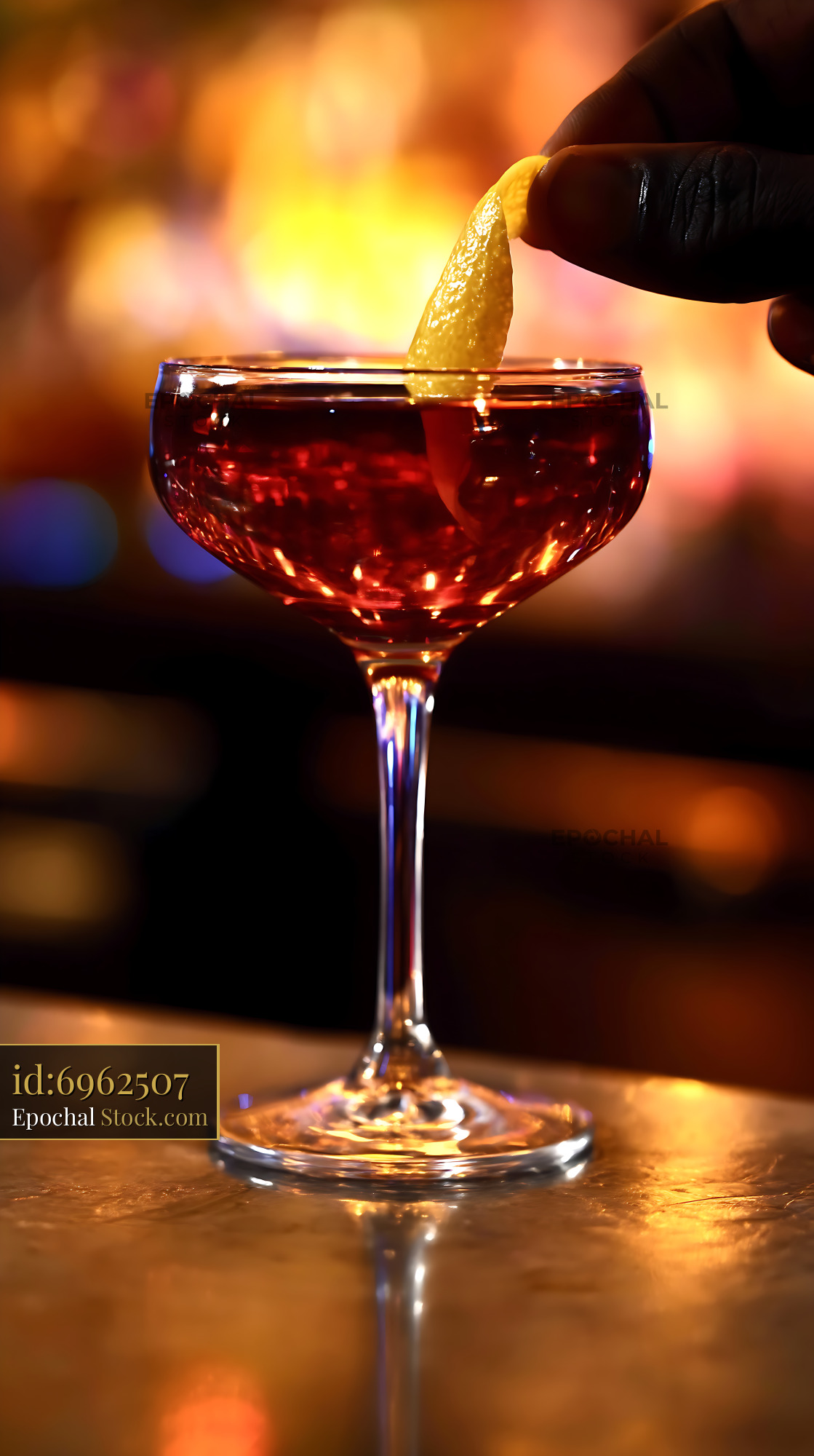 Bushwick Cocktail with Citrus Garnish and Ambient Glow - stock photo