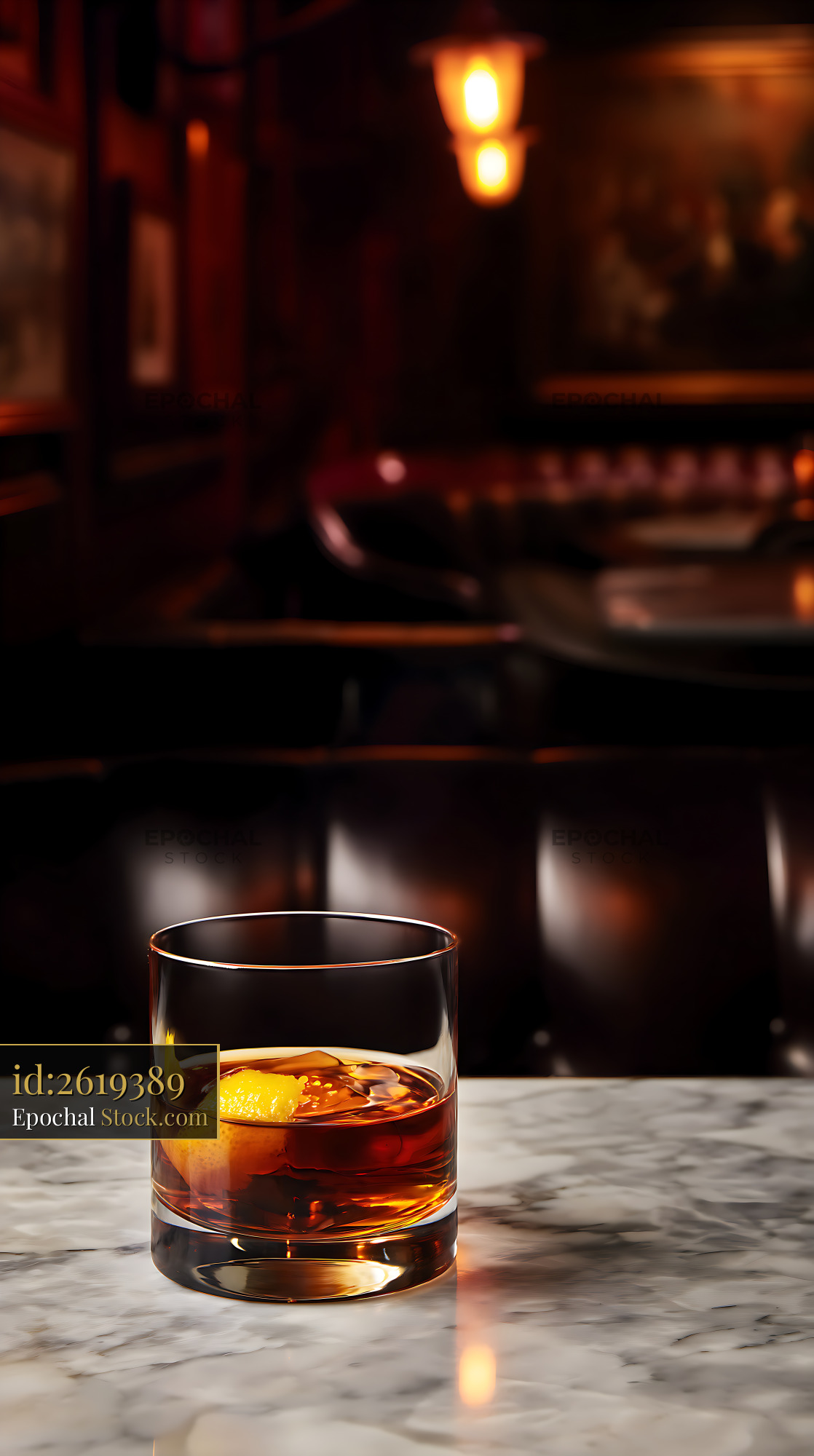 Whiskey on Rocks in Upscale Bar Setting - stock photo