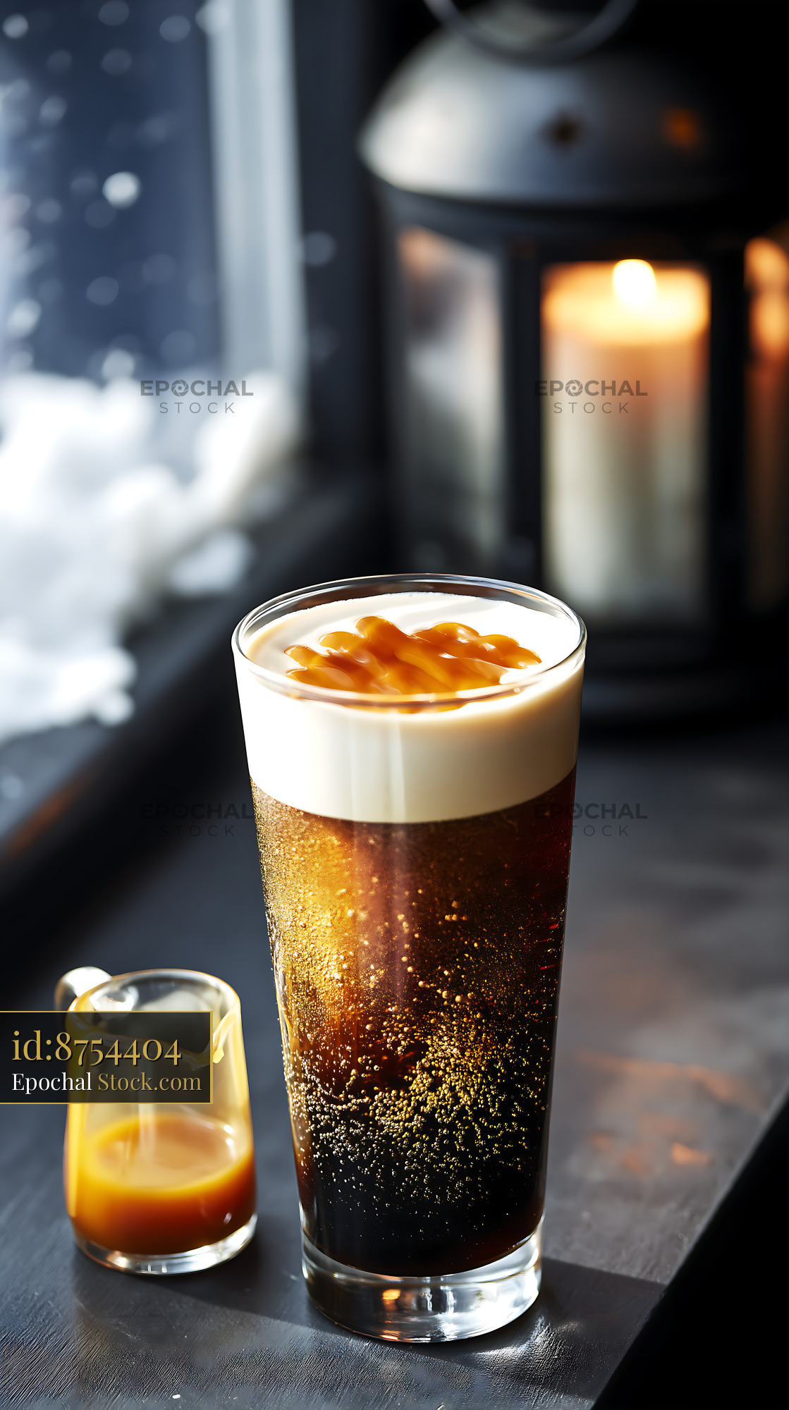 Nitro Caramel Coffee with Cream Foam - stock photo