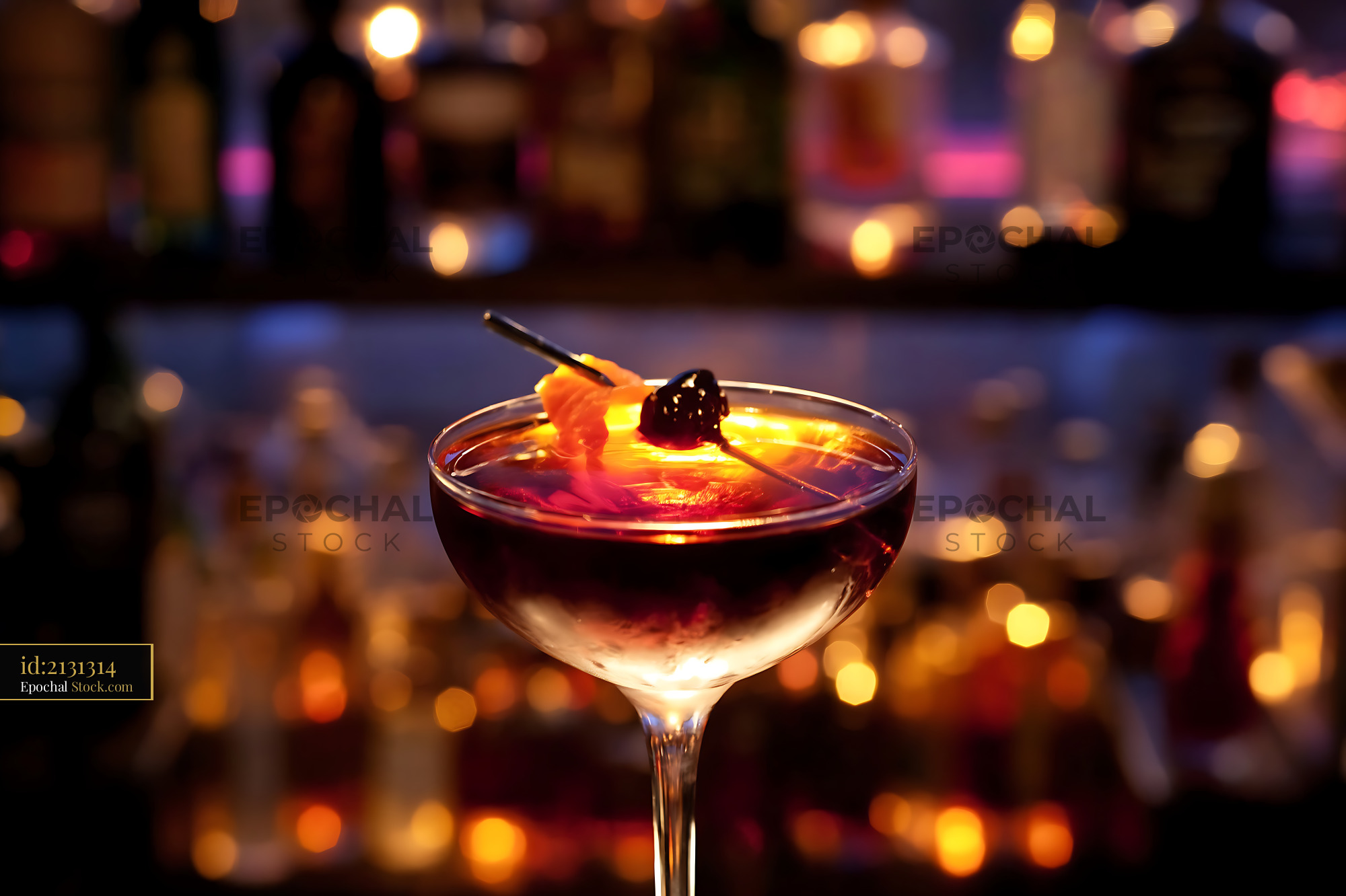 Bushwick Cocktail with Cherry Garnish - stock photo