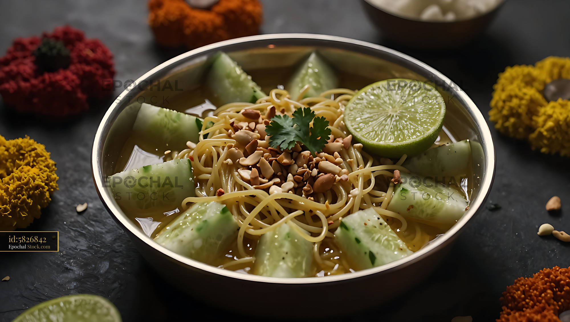 Kakdi Koshimbir Noodle Bowl with Peanuts - stock photo