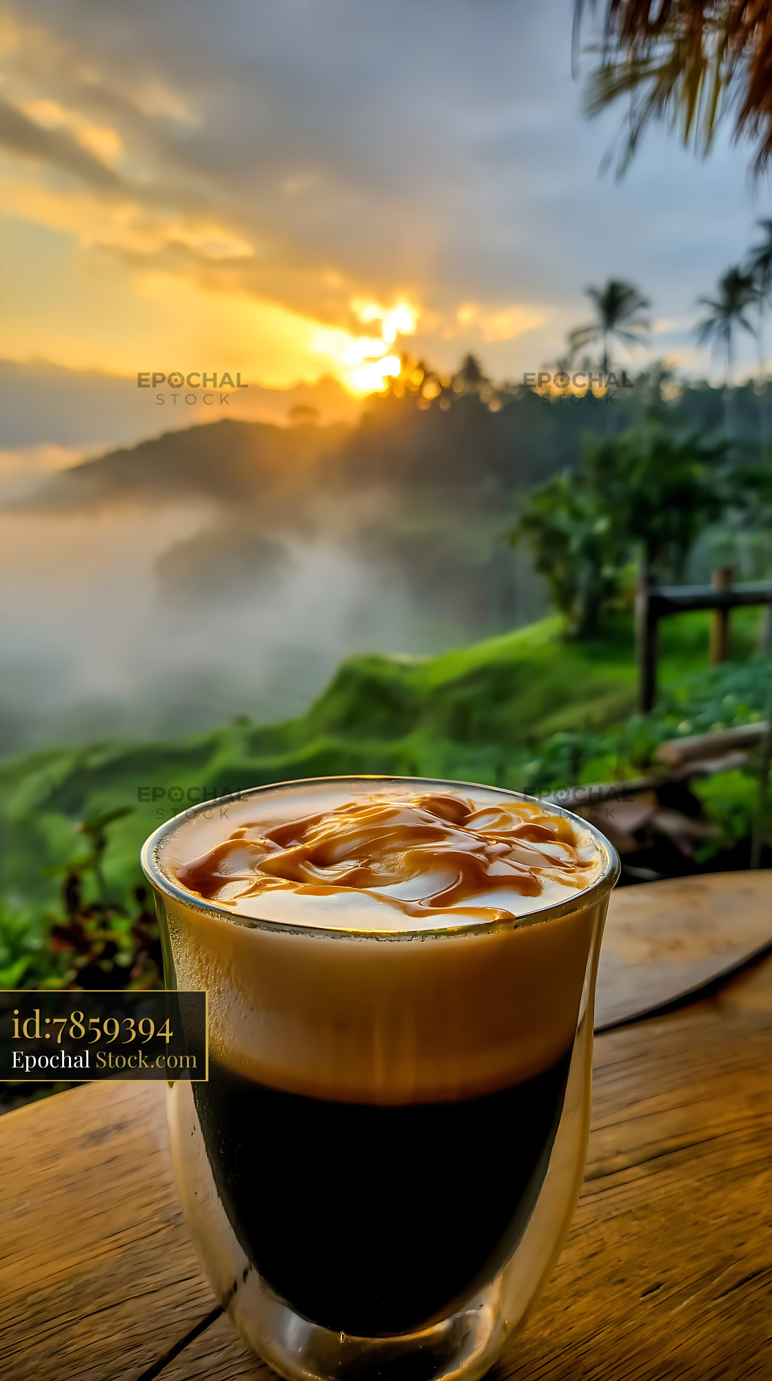 Nitro Caramel Coffee with Caramel Drizzle Sunrise - stock photo