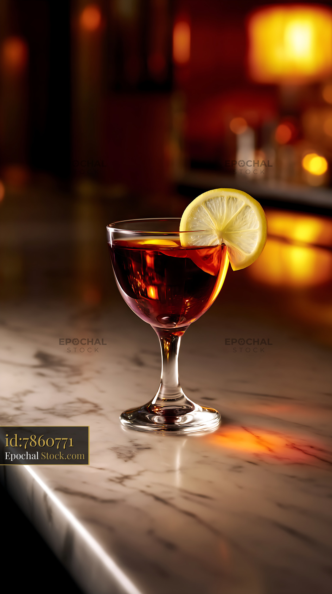 Saratoga Cocktail with Lemon Slice at Bar - stock photo