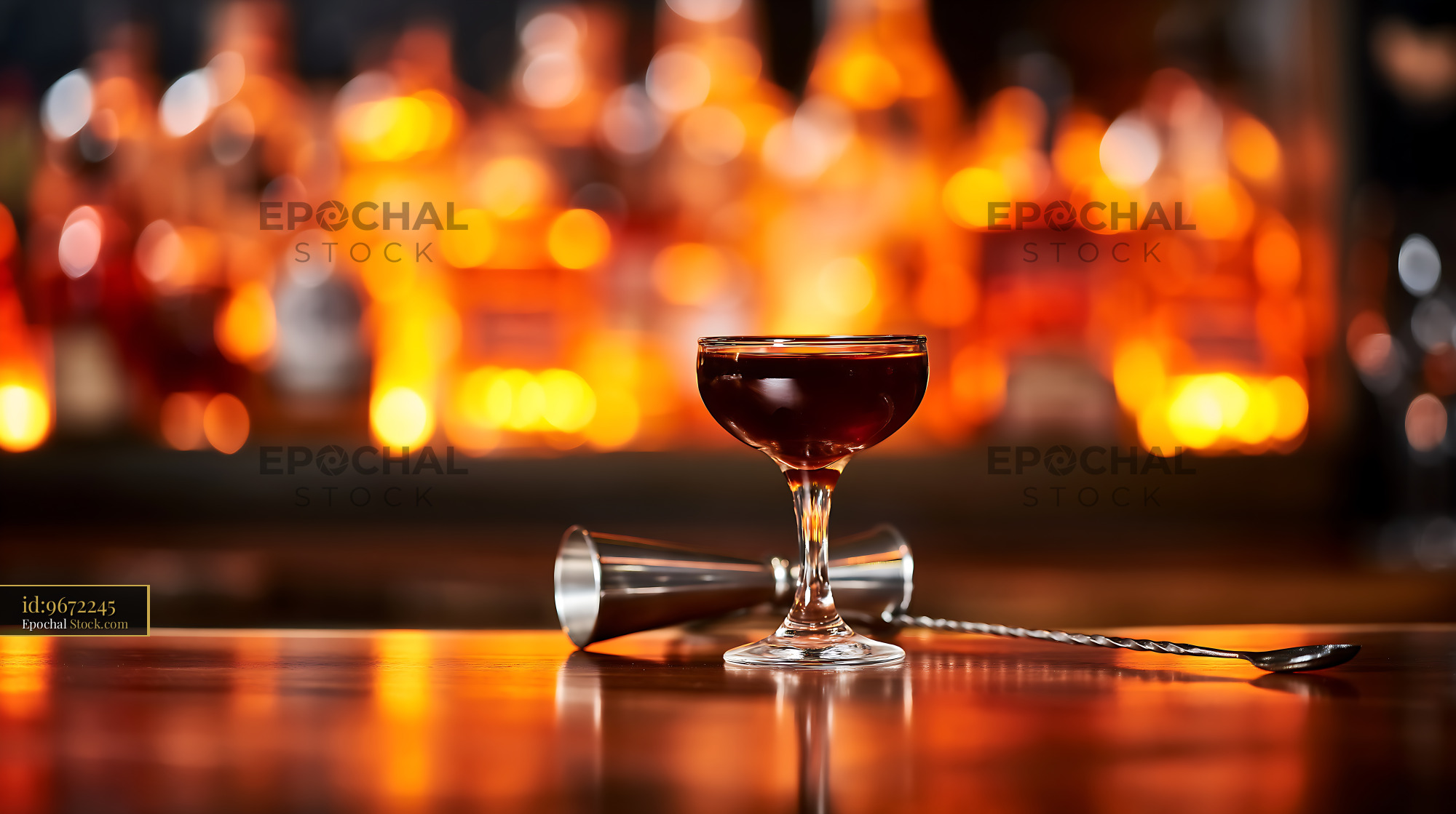 Bushwick Cocktail in Coupe Glass at Bar - stock photo