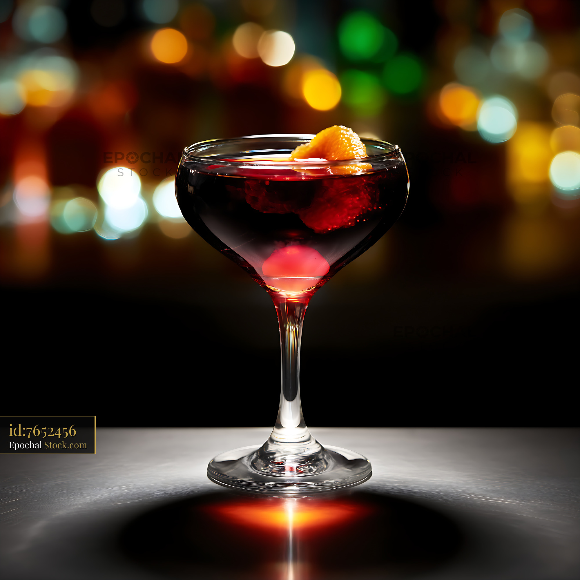 Bushwick Cocktail with Orange Twist and Bokeh - stock photo