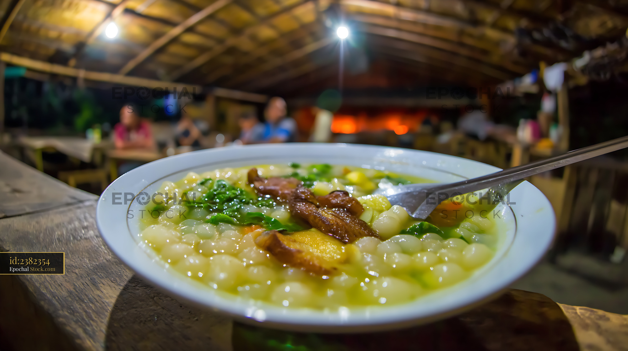 Delicious Lor Mee Soup in Rustic Night Restaurant - stock photo