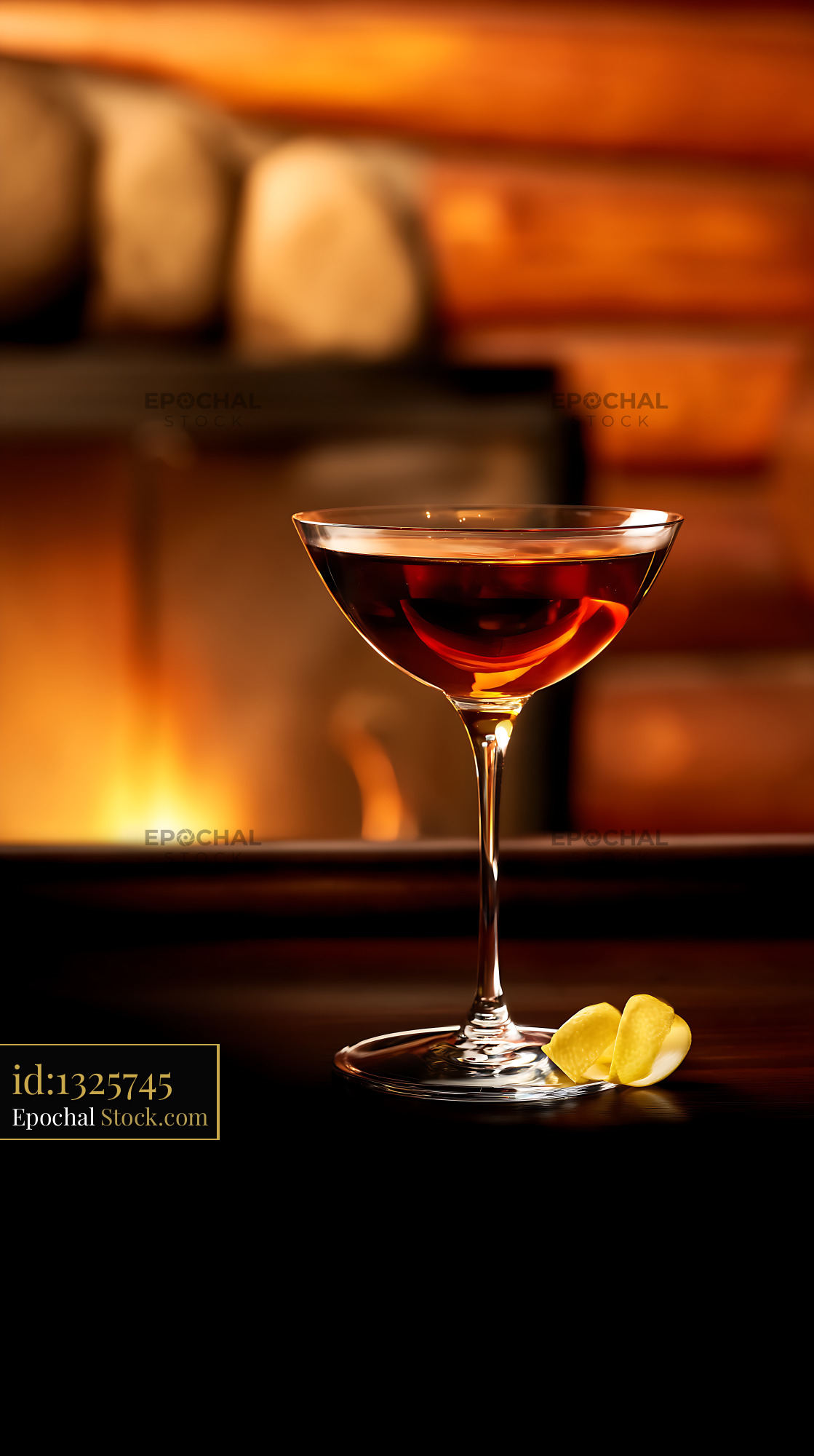 Saratoga Cocktail in Coupe Glass with Lemon - stock photo