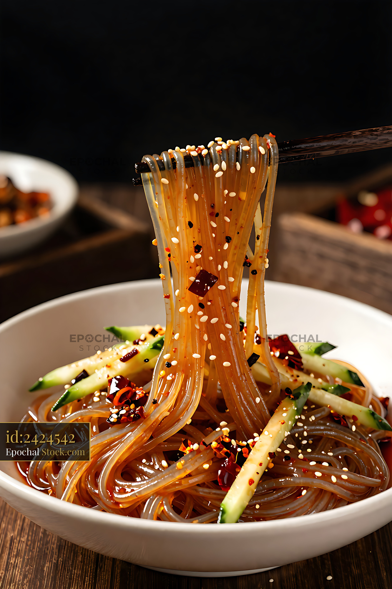 Sichuan Glass Noodle Salad With Sesame Seeds - stock photo