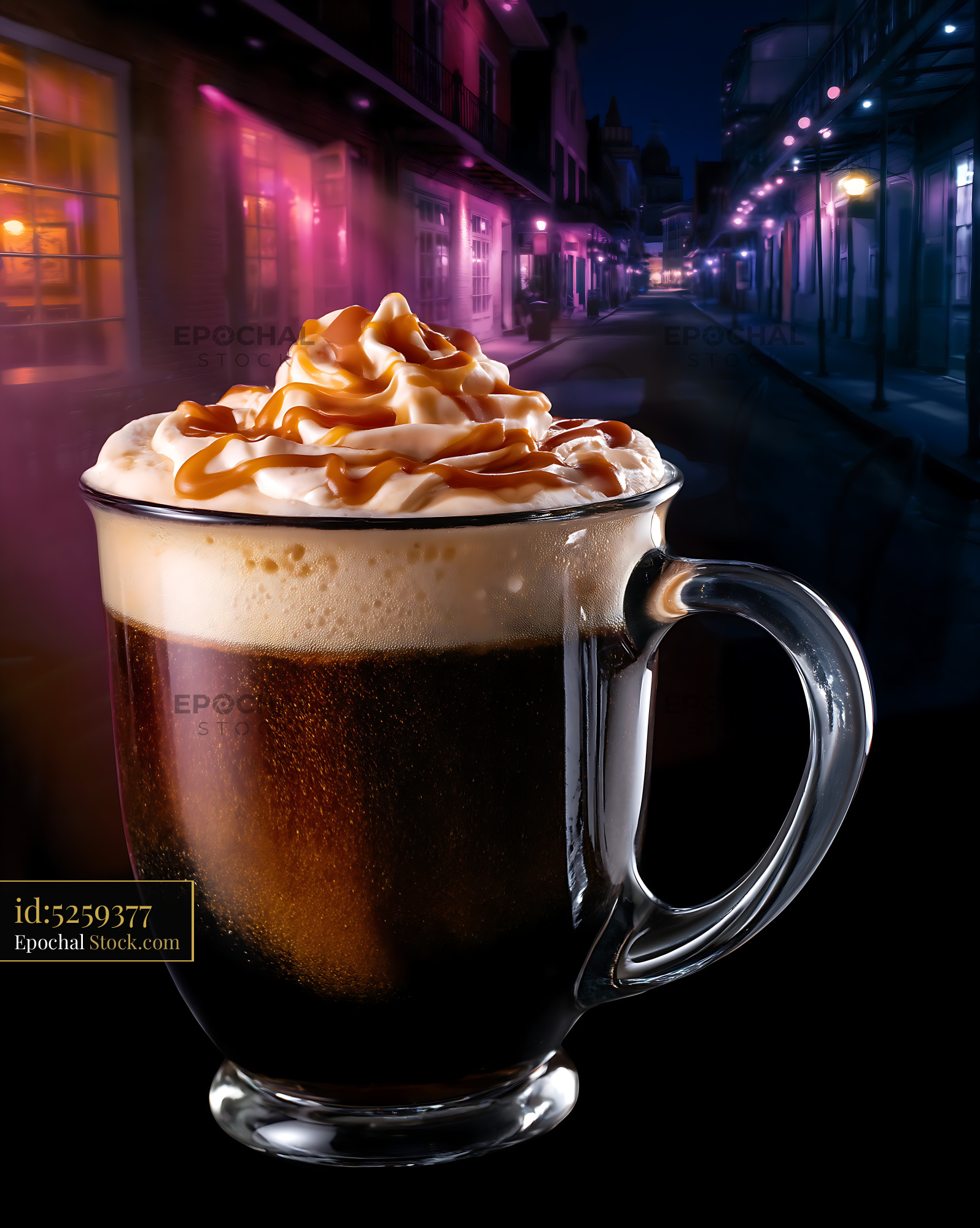 Nitro Caramel Coffee With Whipped Cream Neon - stock photo