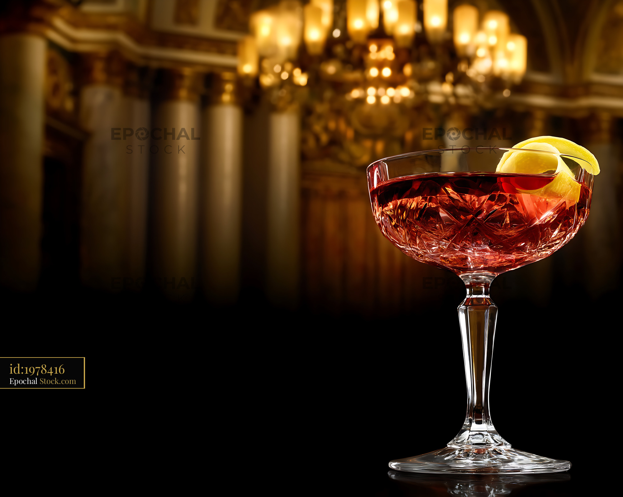 Saratoga Cocktail with Lemon Twist, Elegant Bar - stock photo