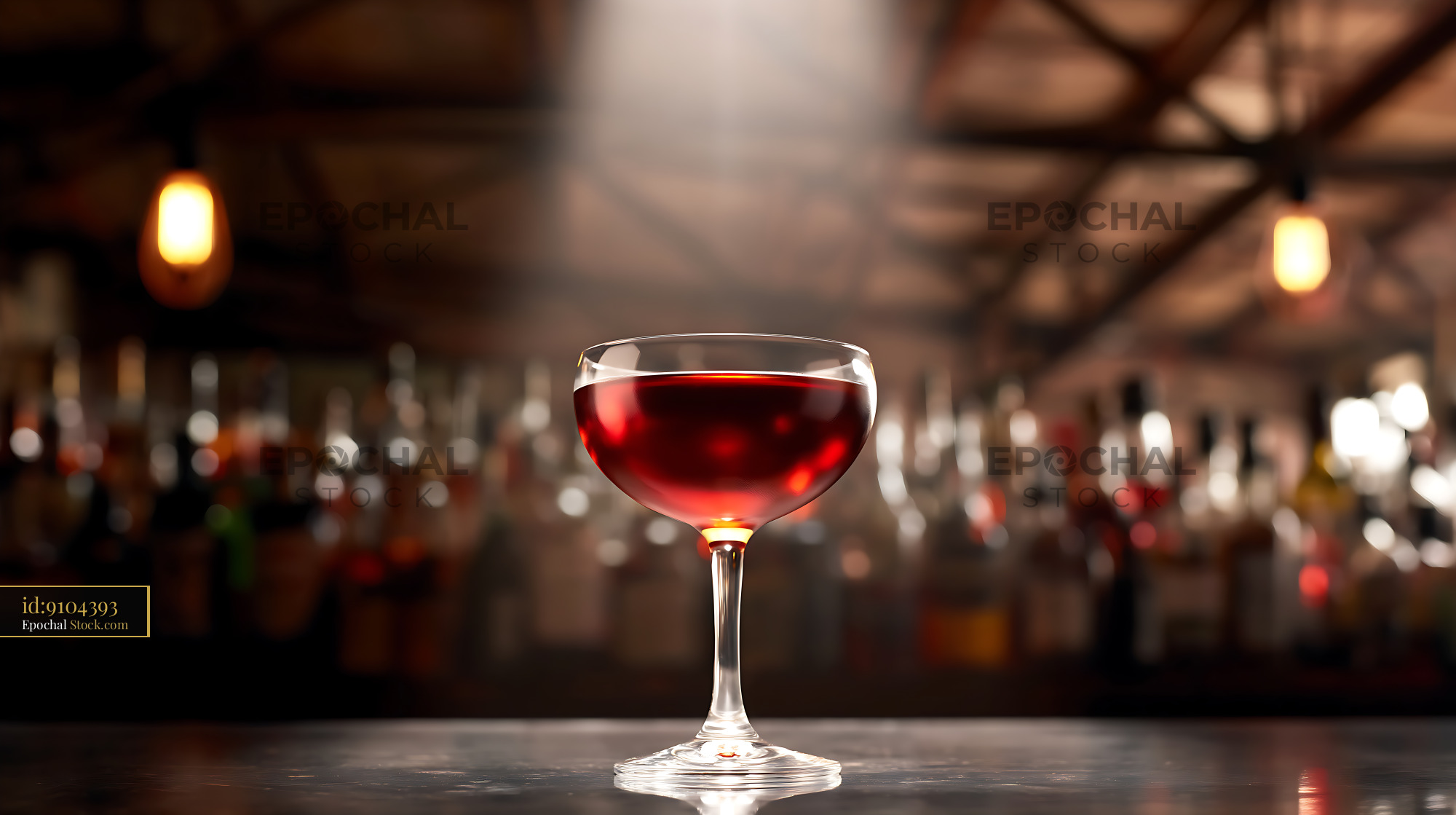 Bushwick Cocktail in Coupe Glass at Bar - stock photo