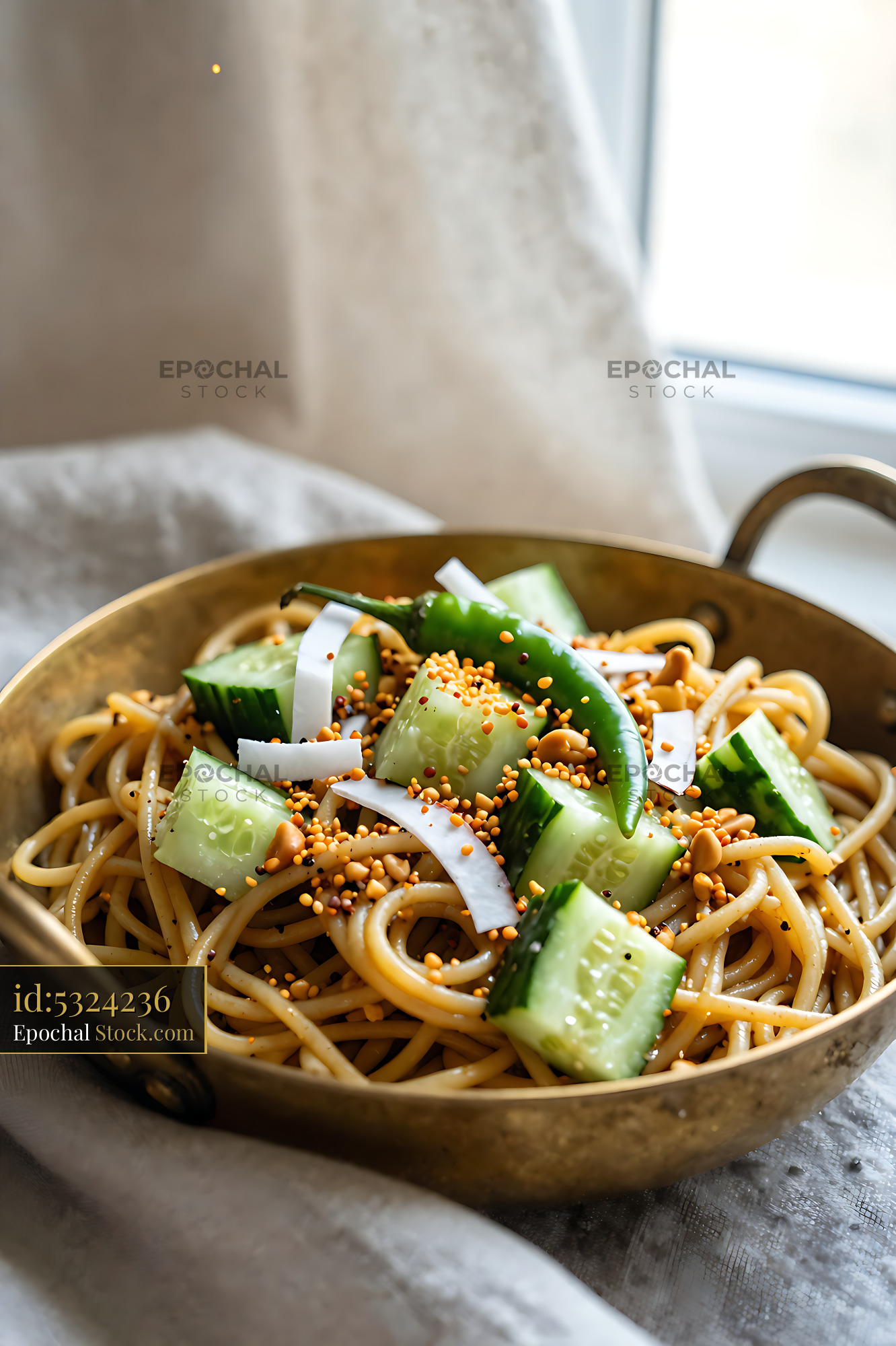 Kakdi Koshimbir Noodle Bowl with Sesame - stock photo