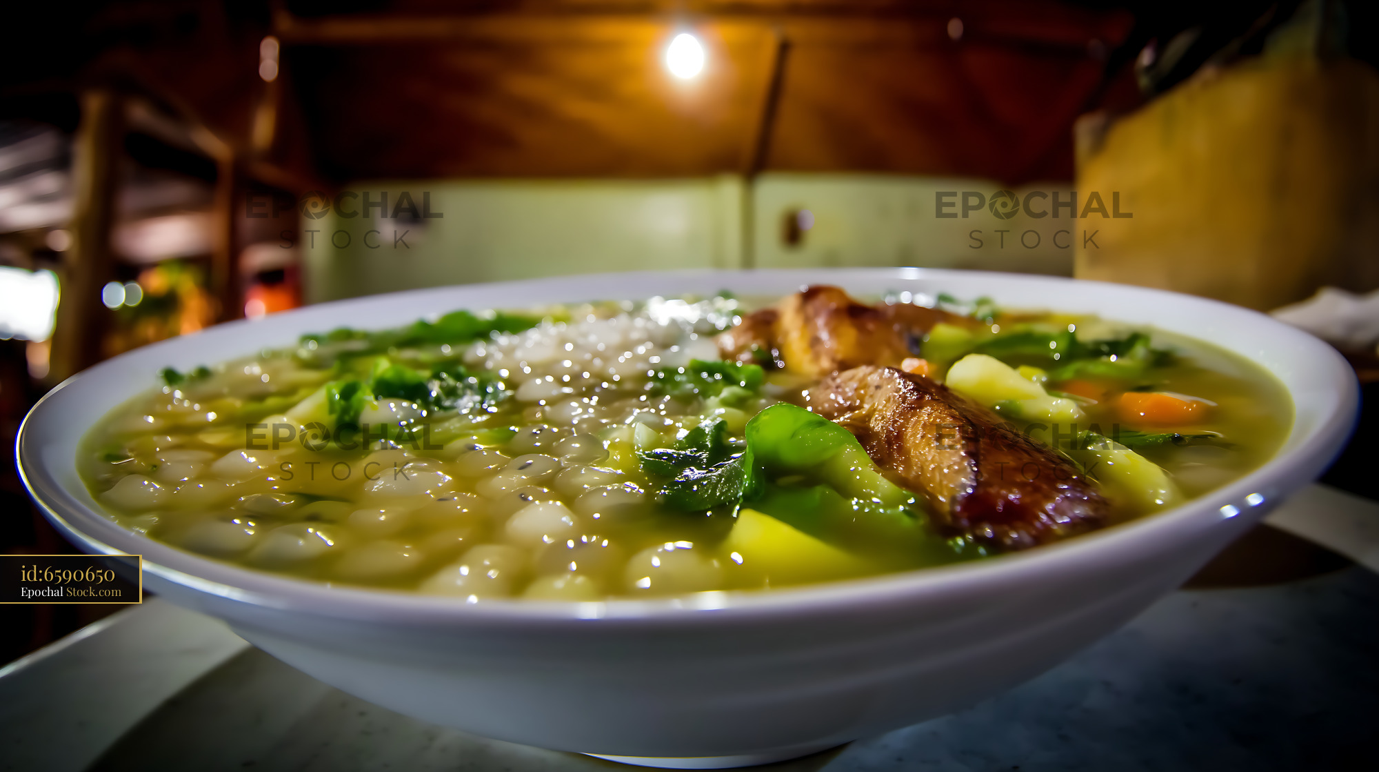 Lor Mee Soup Bowl with Meat and Vegetables Indoors - stock photo