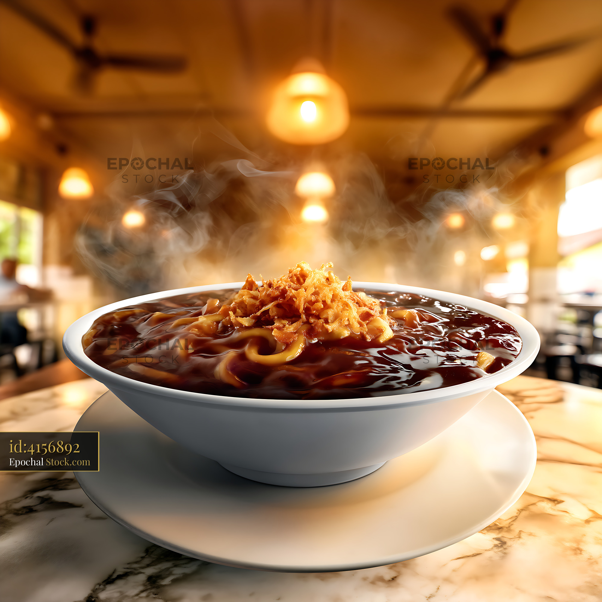 Steaming Hot Lor Mee Soup with Crispy Topping - stock photo