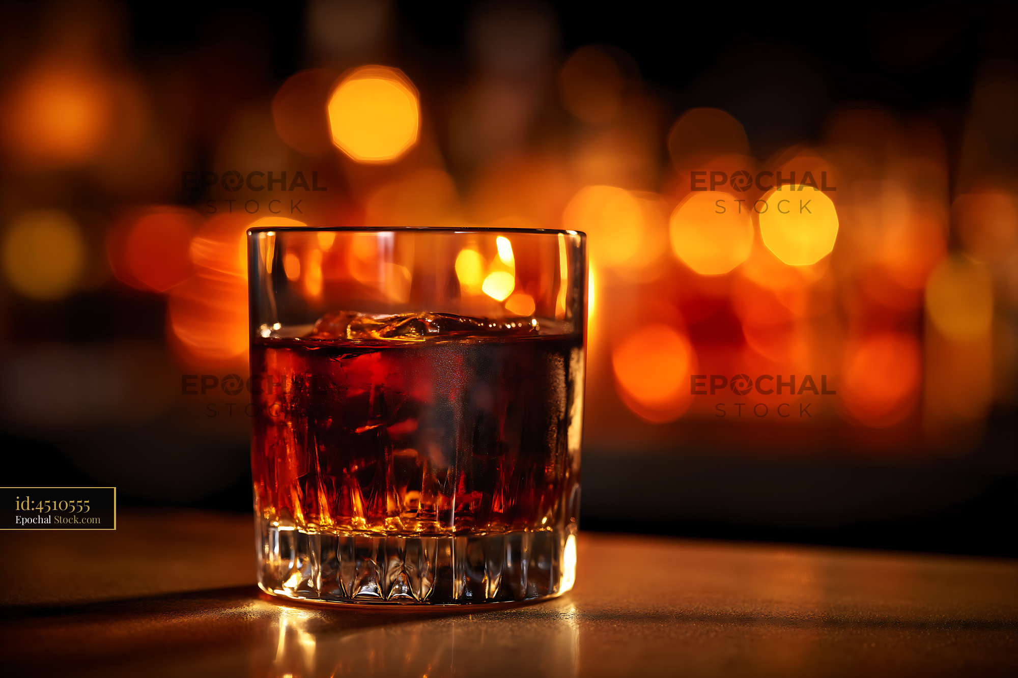 Bushwick Cocktail with Ice Against Warm Bokeh - stock photo