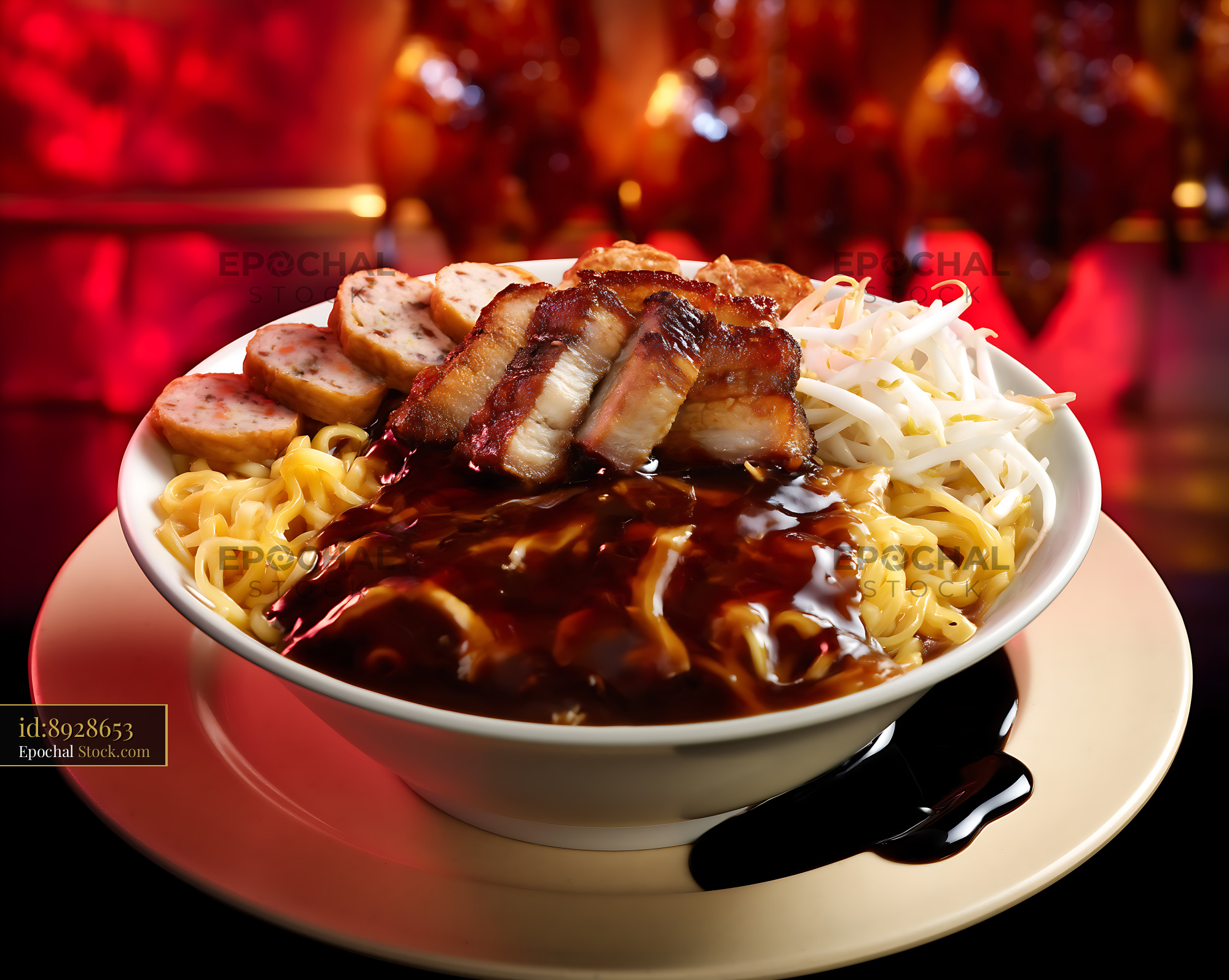 Lor Mee Soup with Braised Pork Belly and Noodles - stock photo