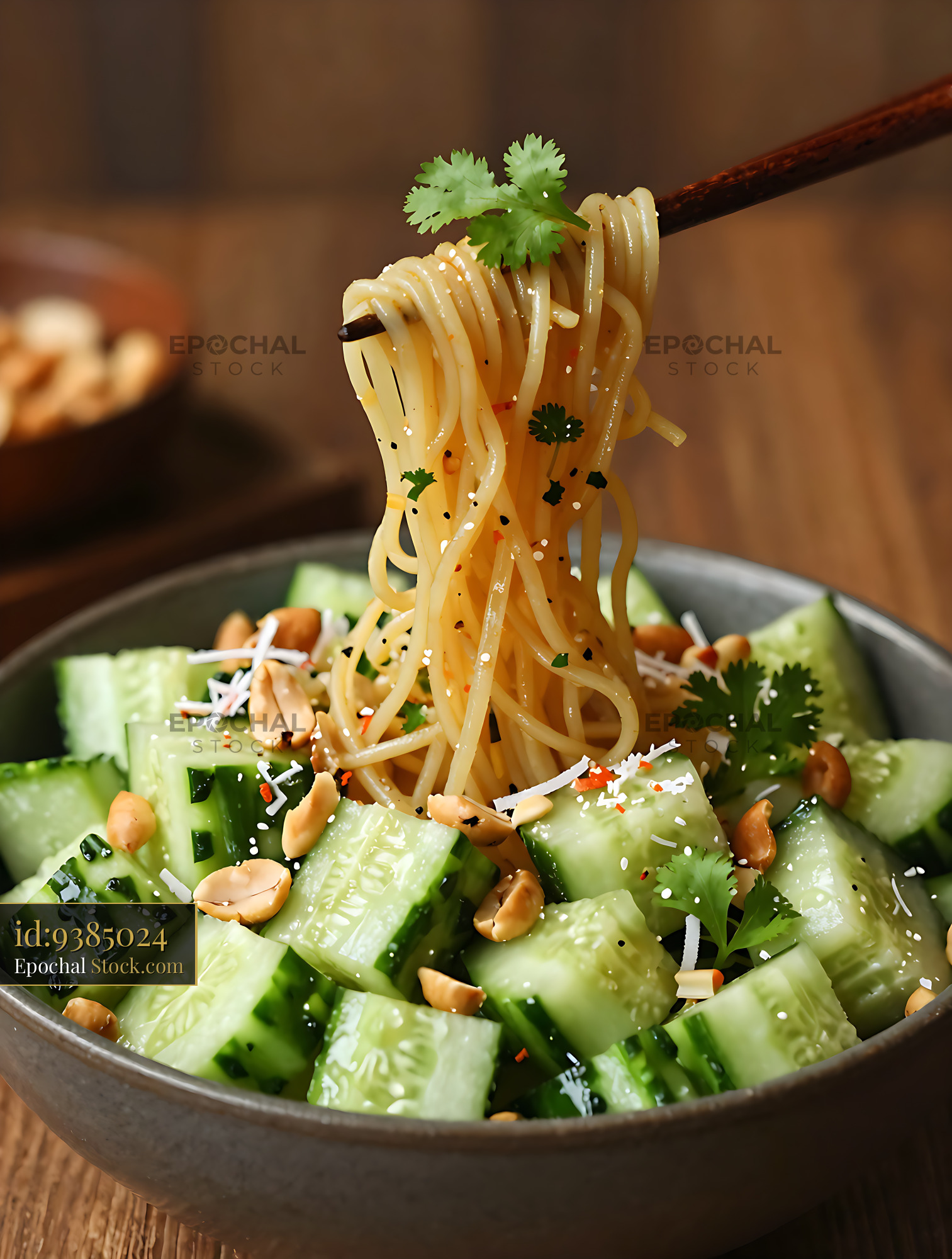 Kakdi Koshimbir Noodle Fusion with Chopsticks - stock photo