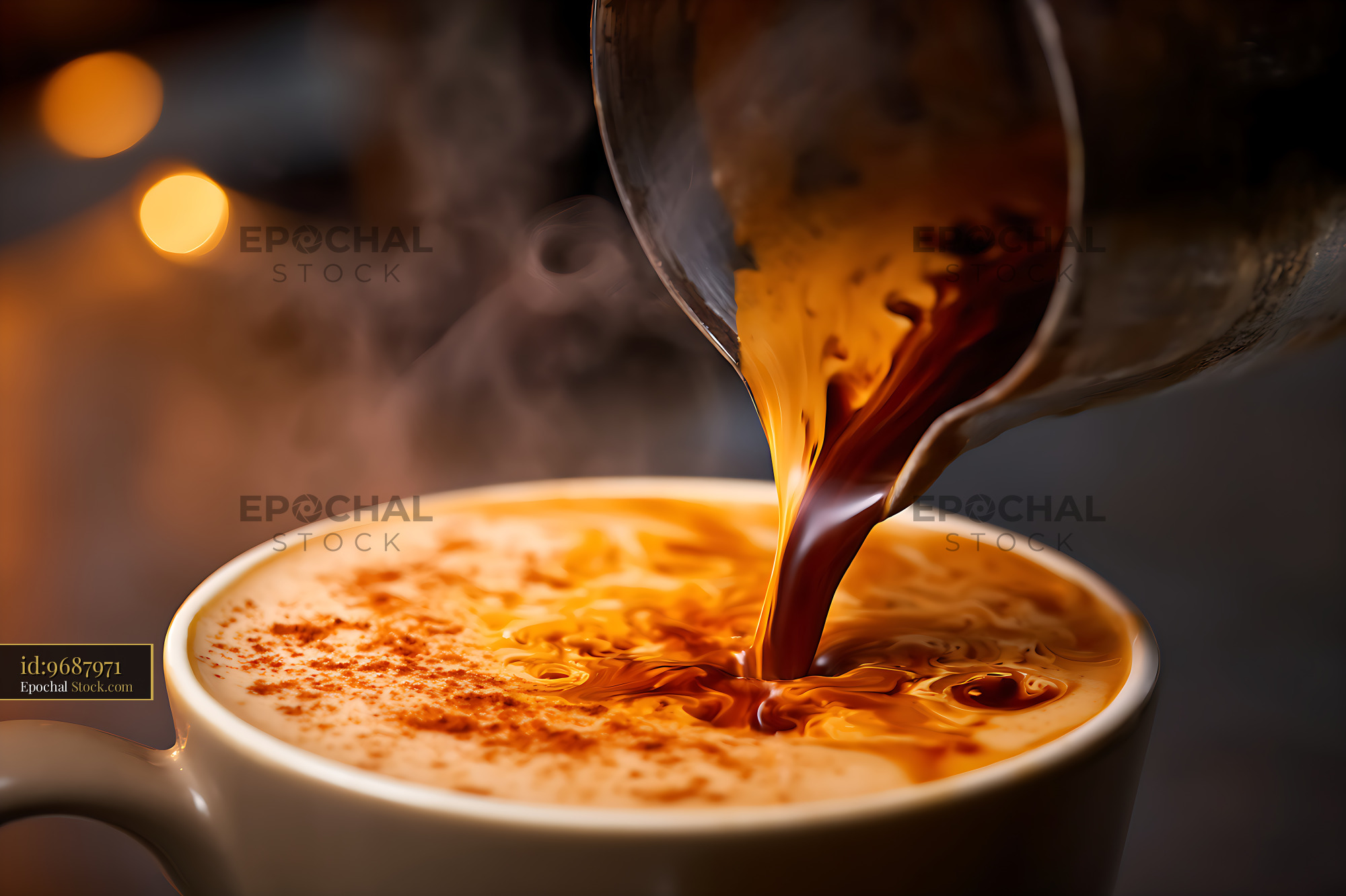 Espresso Poured Into Latte with Cinnamon Topping - stock photo